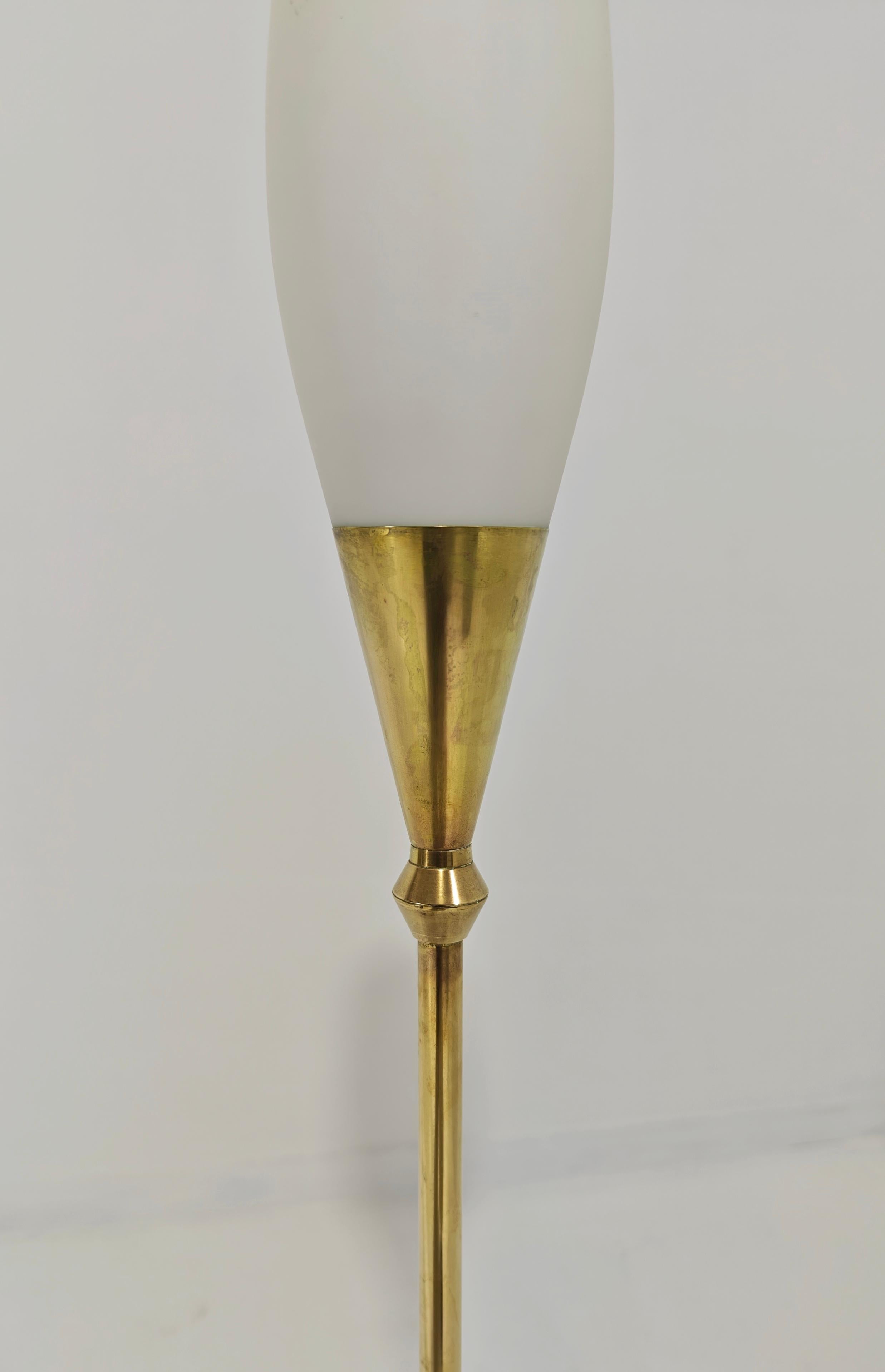 Floor Lamp in Brass Marble and Opal Glass Mid-Century Design Italy 1960s For Sale 6