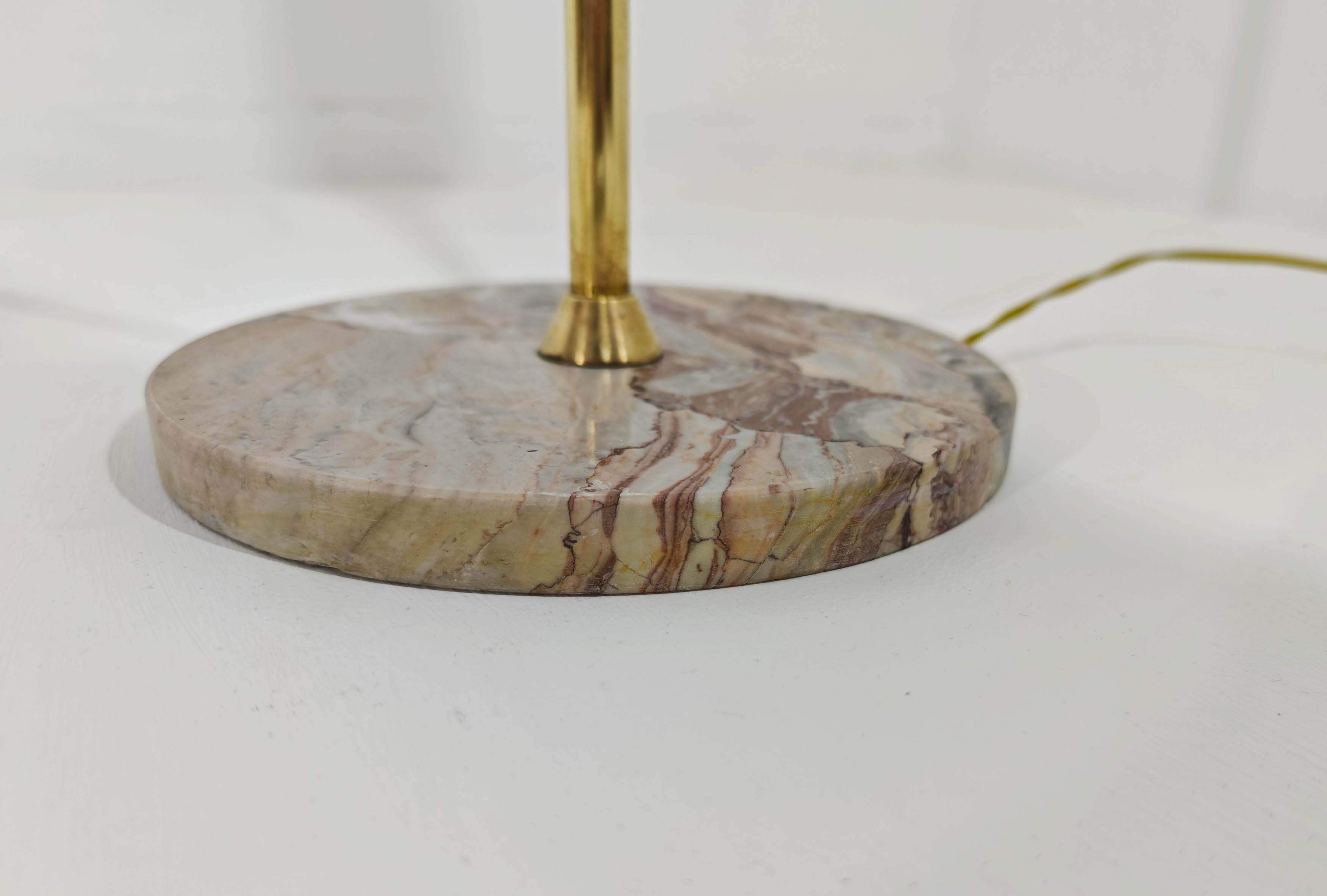 Italian Floor Lamp in Brass Marble and Opal Glass Mid-Century Design Italy 1960s For Sale