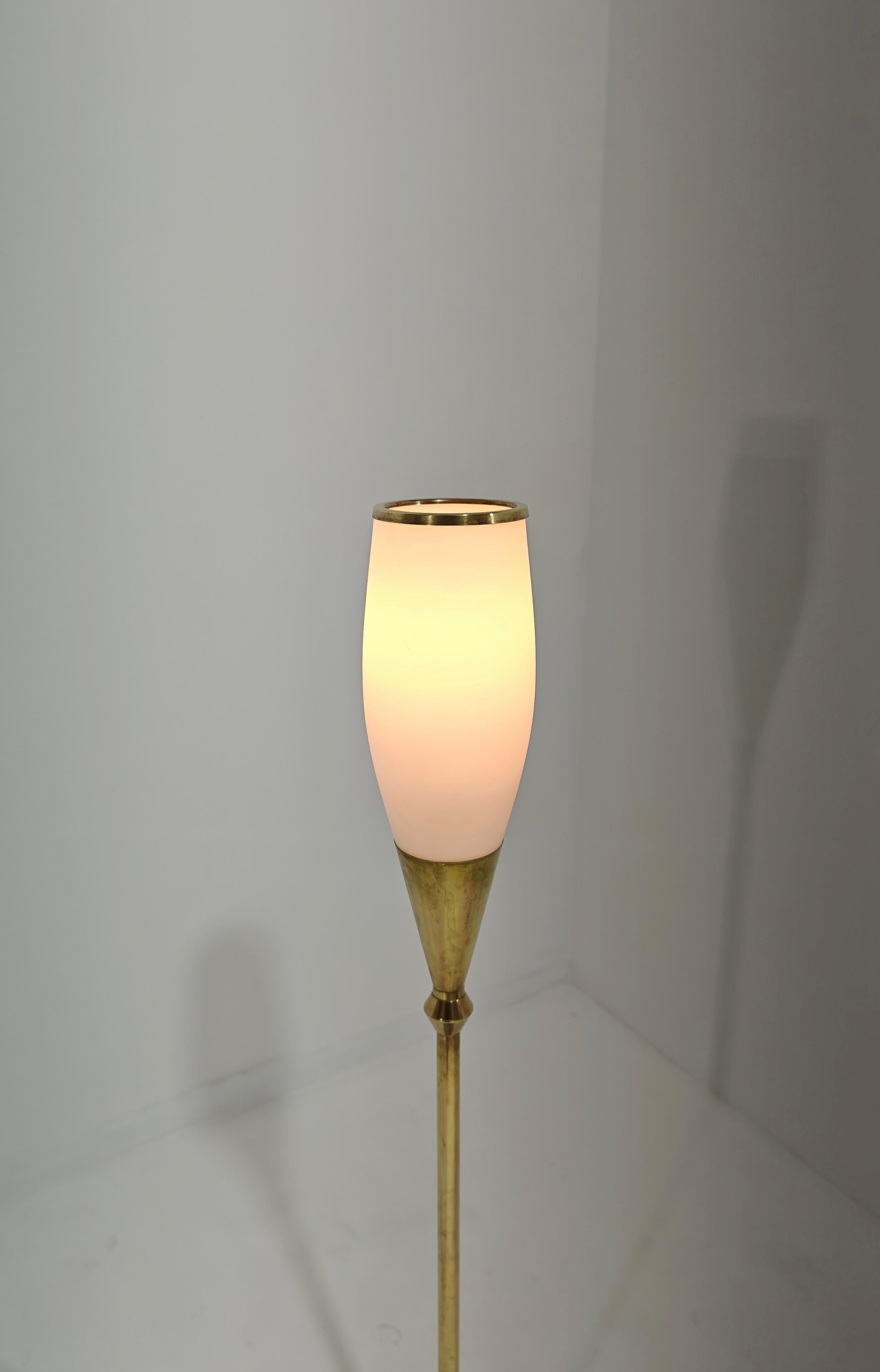 Floor Lamp in Brass Marble and Opal Glass Mid-Century Design Italy 1960s For Sale 1