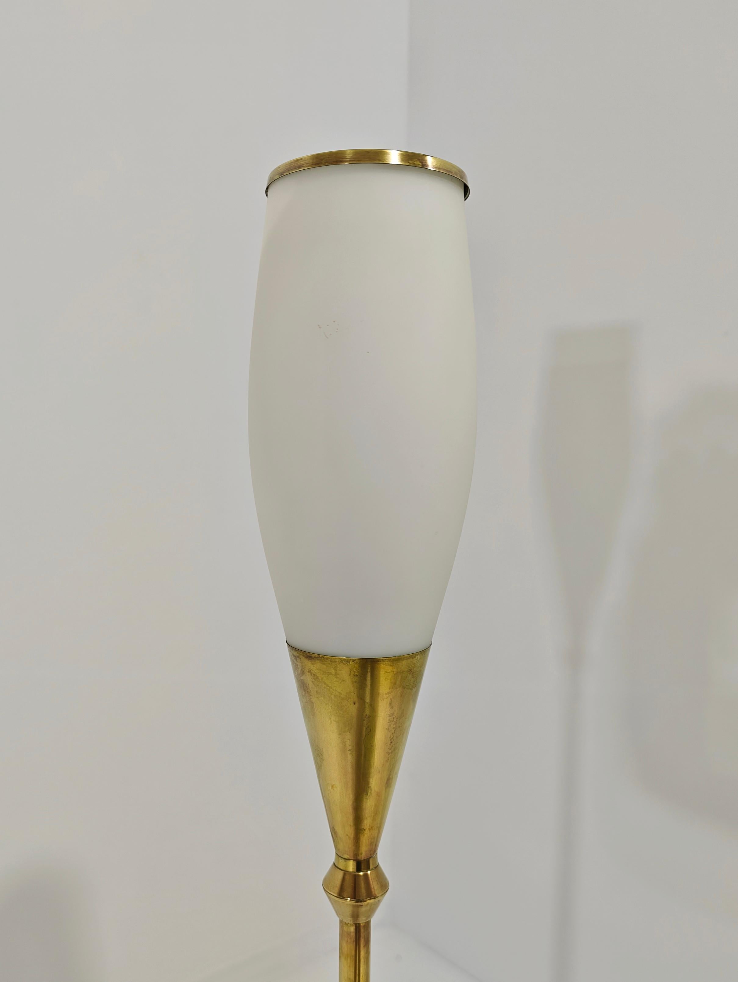 Floor Lamp in Brass Marble and Opal Glass Mid-Century Design Italy 1960s For Sale 2