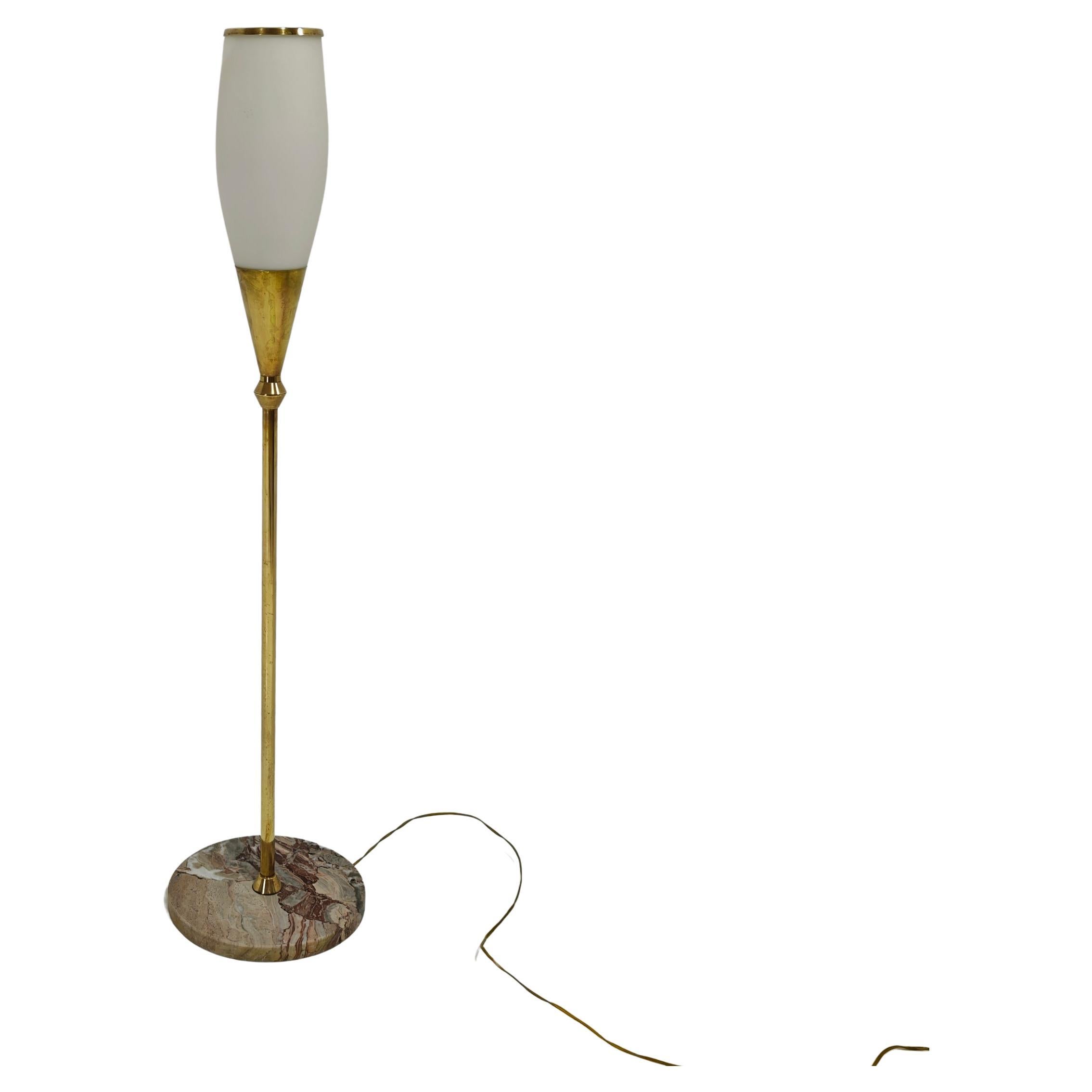 Floor Lamp in Brass Marble and Opal Glass Mid-Century Design Italy 1960s