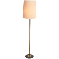 Floor Lamp in Brass with the Original Lampshade, 1950s