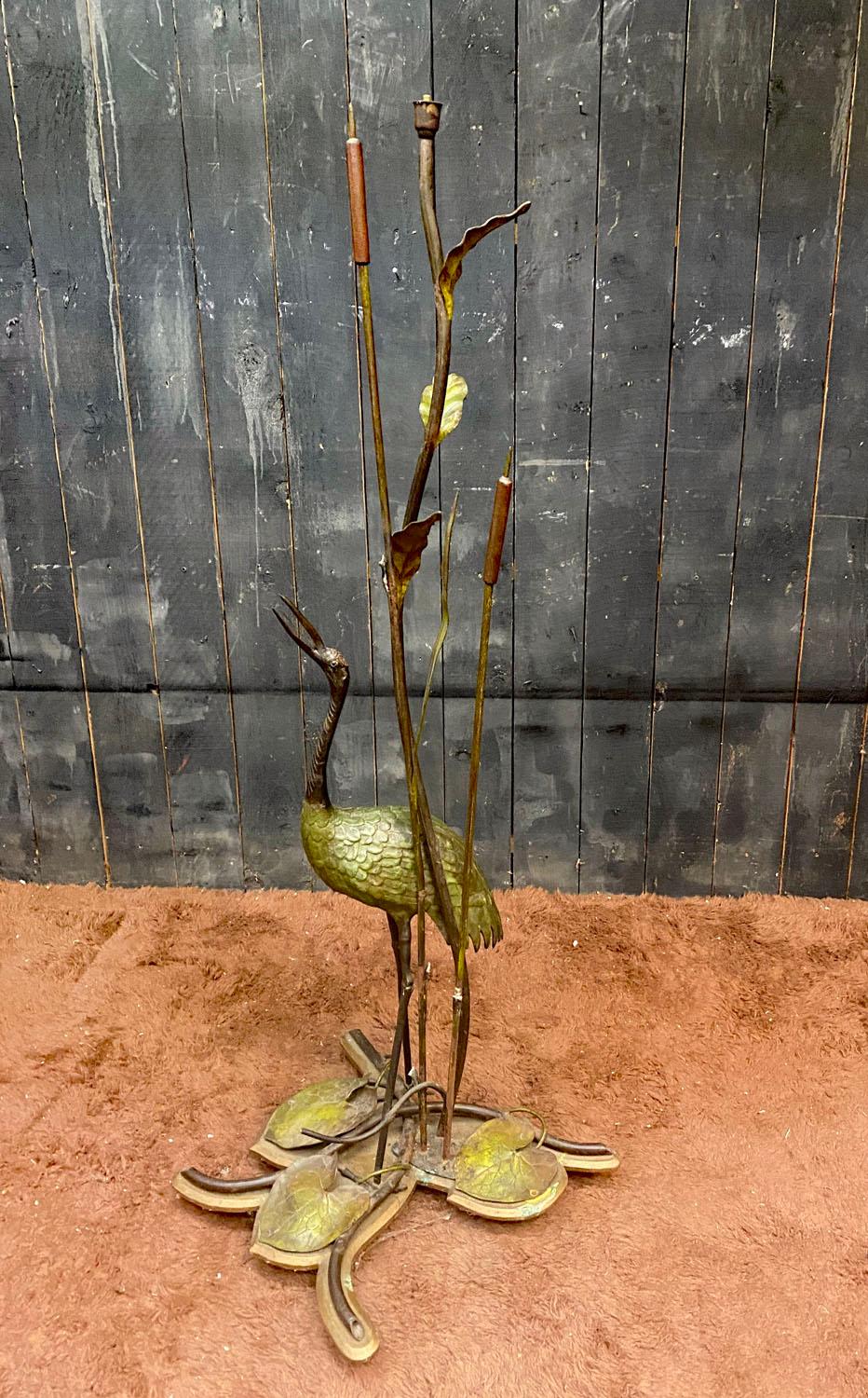 Floor lamp in bronze and painted metal decorated with a wader, circa 1900/1930 For Sale 3