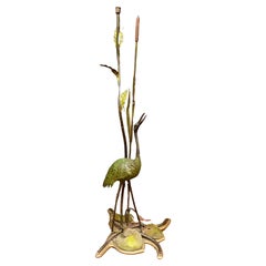 Antique Floor lamp in bronze and painted metal decorated with a wader, circa 1900/1930