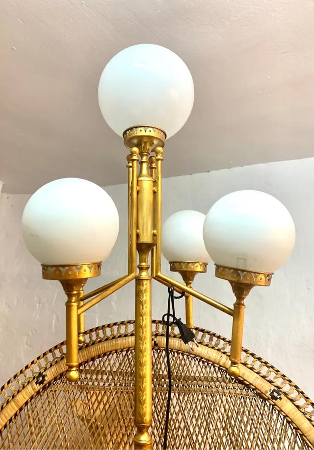 Metal Art Deco Floor Lamp   White Opaline Gloves France, 20th Century For Sale
