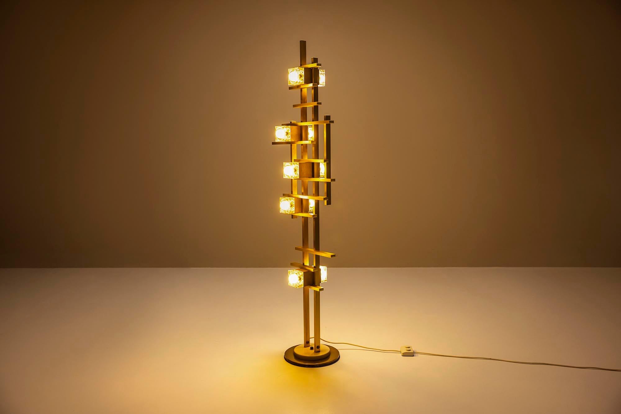 Floor Lamp in Brushed Aluminum and Glass by Angelo Gaeatano Sciolari, Italy 1970 In Good Condition In Hellouw, NL