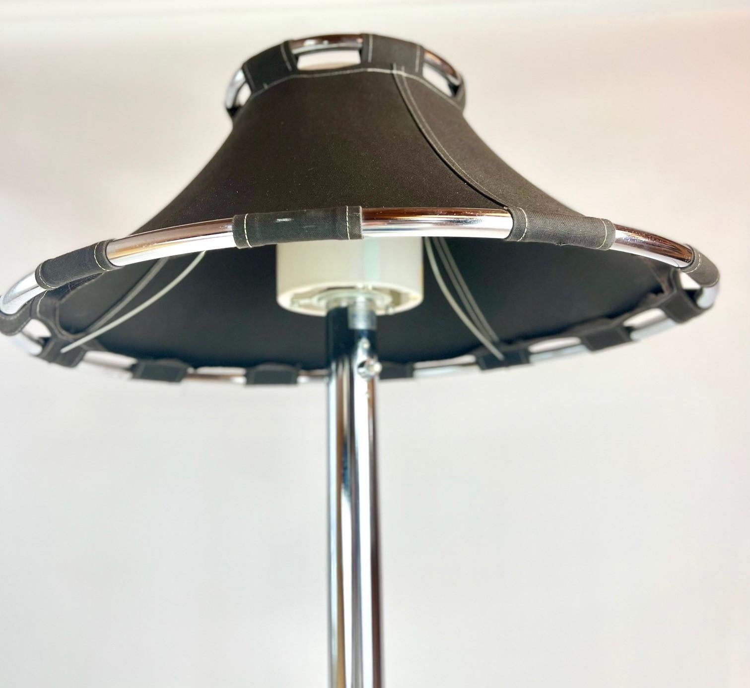 Floor Lamp in Chrome and Black Fabric 