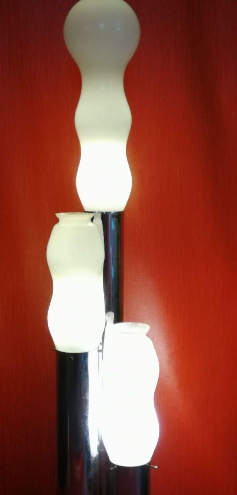 Metal Floor Lamp in Chrome and Three Opaline Glasses, 1970s For Sale