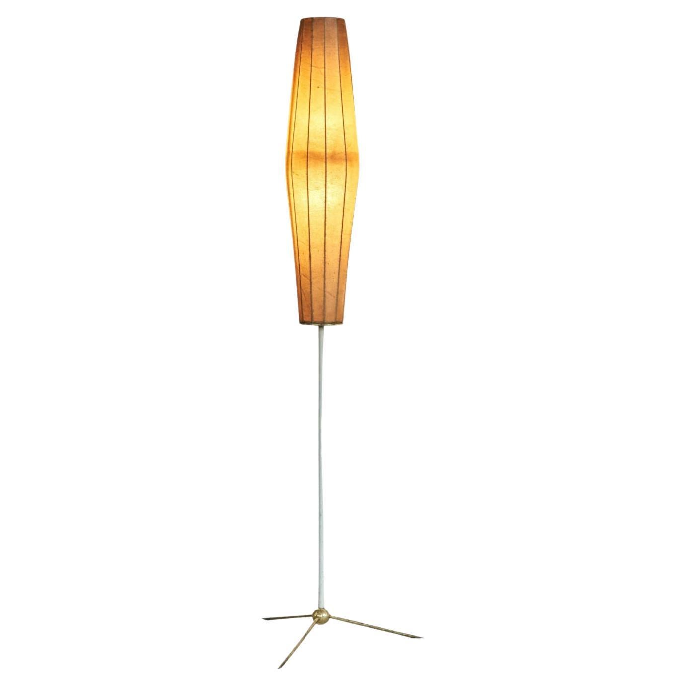 Floor Lamp in Cocoon and Patinated Brass