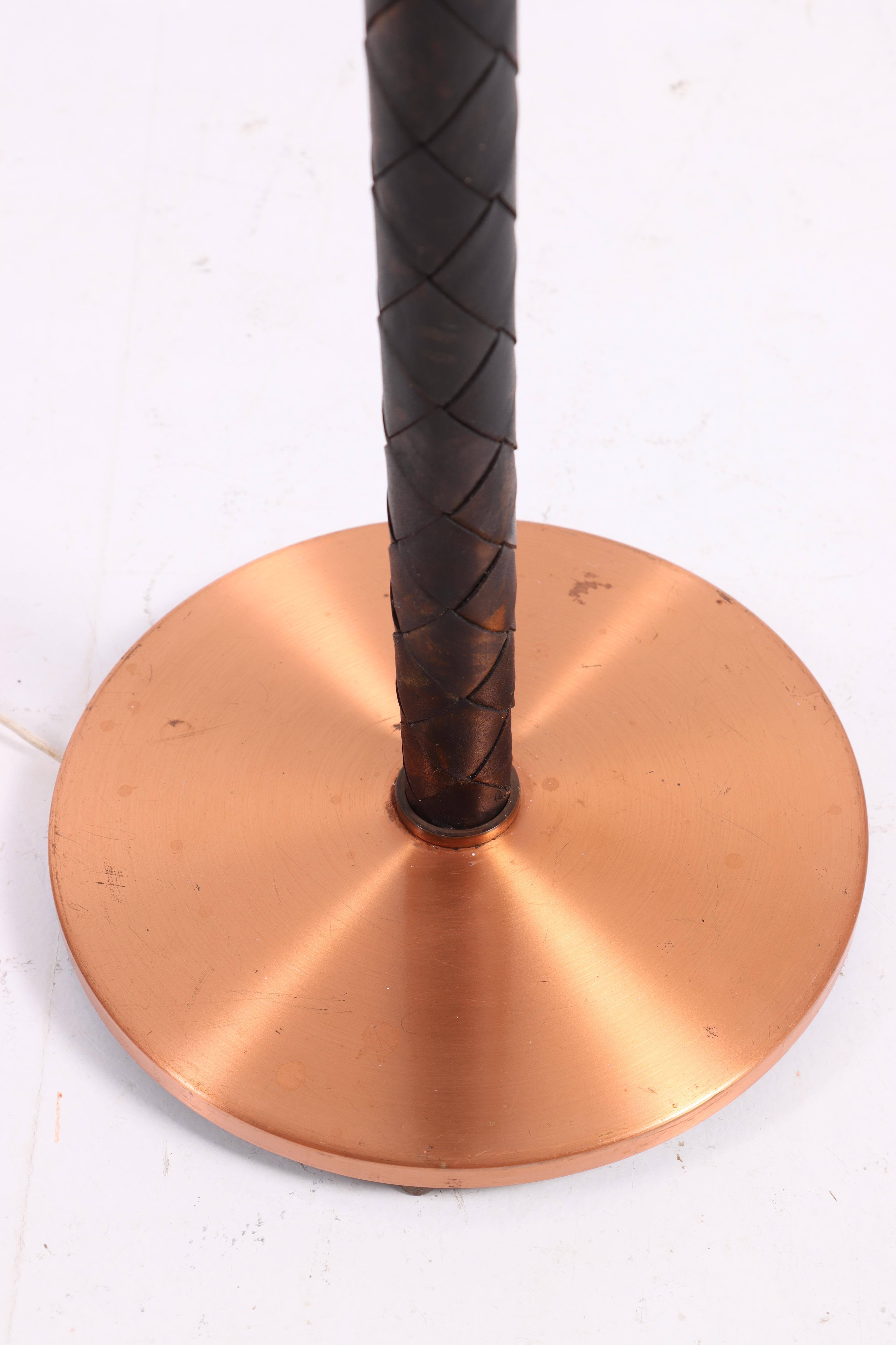 Danish Floor Lamp in Copper and Leather Designed by Jo Hammerborg, 1950s For Sale