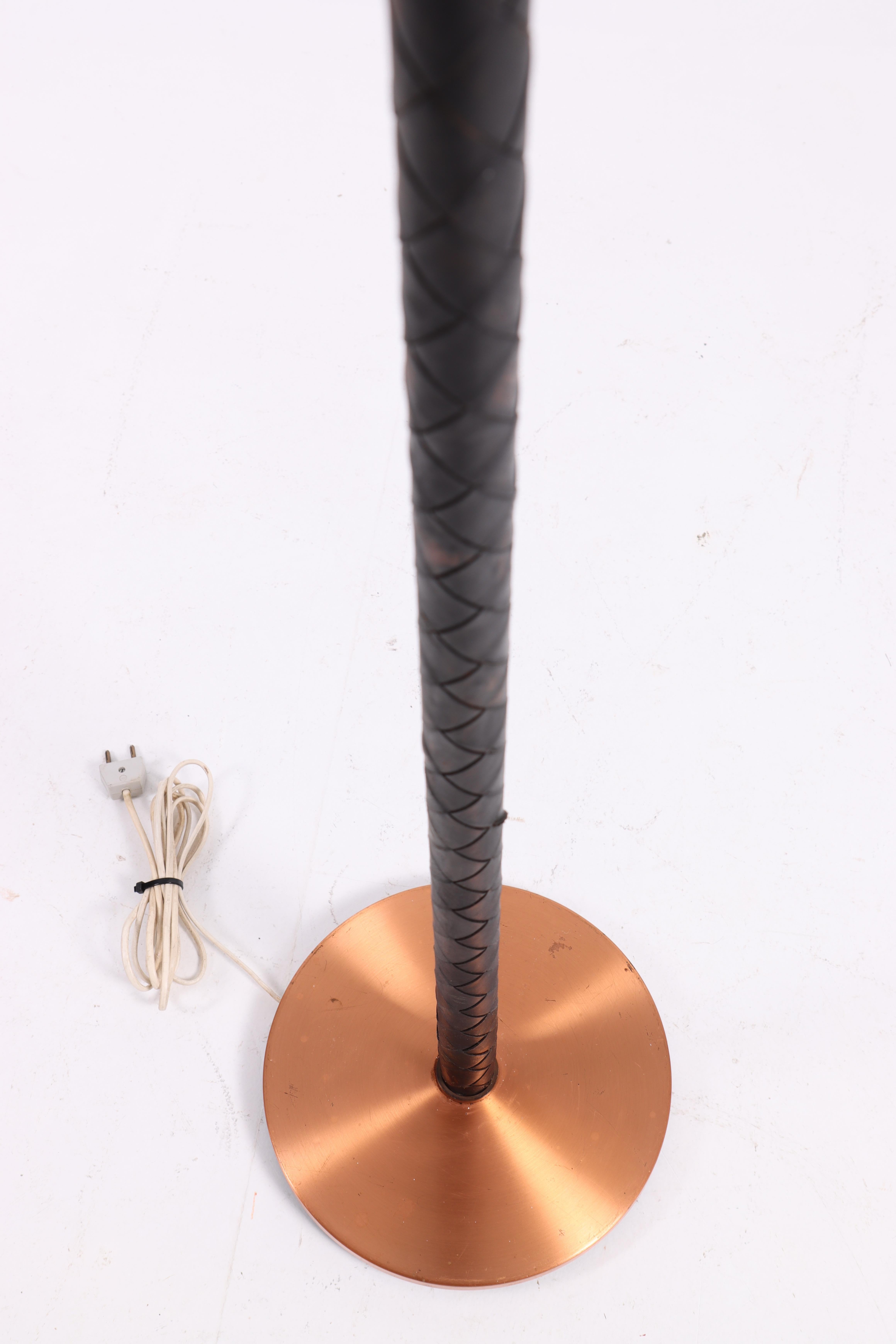 Floor Lamp in Copper and Leather Designed by Jo Hammerborg, 1950s For Sale 1