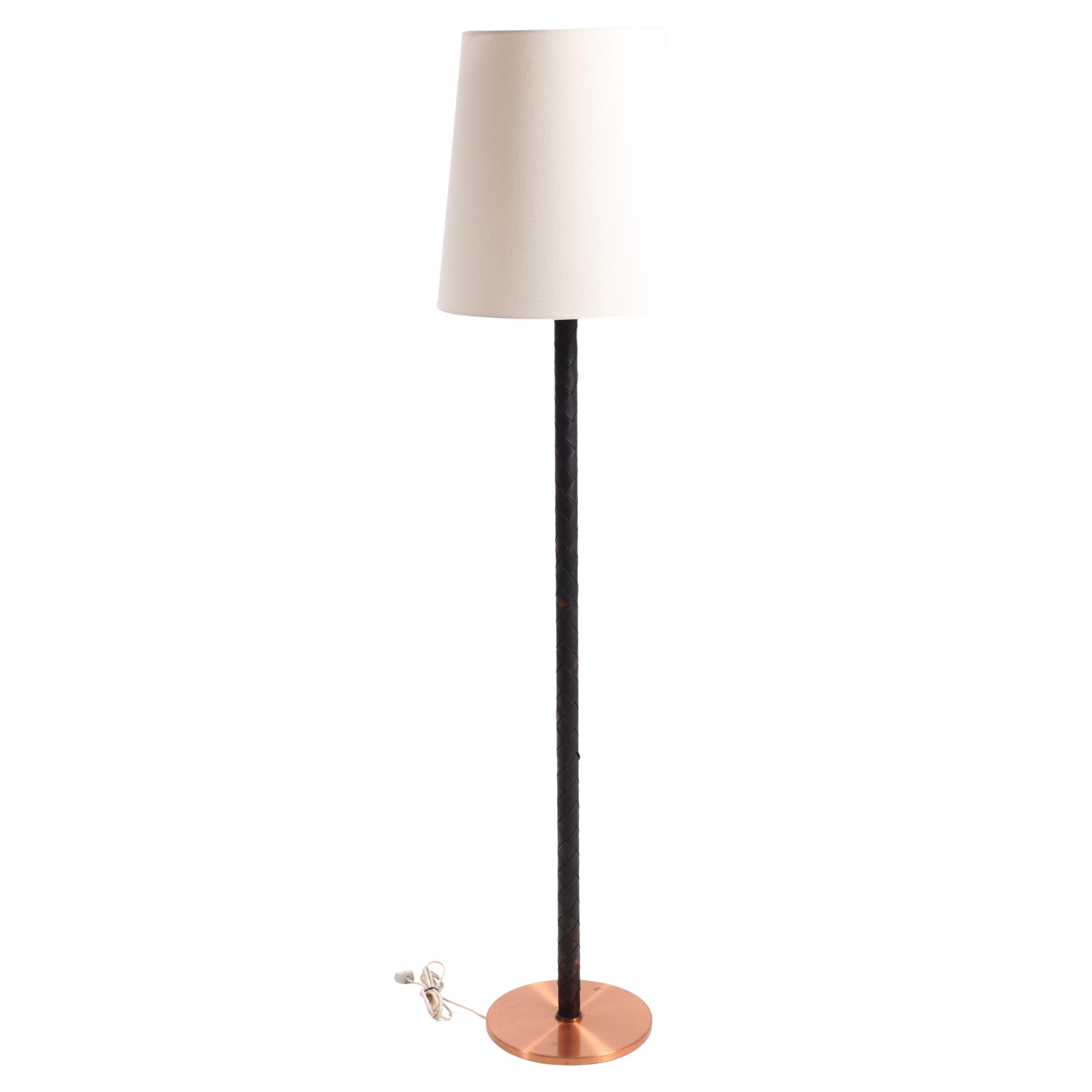 Floor Lamp in Copper and Leather Designed by Jo Hammerborg, 1950s