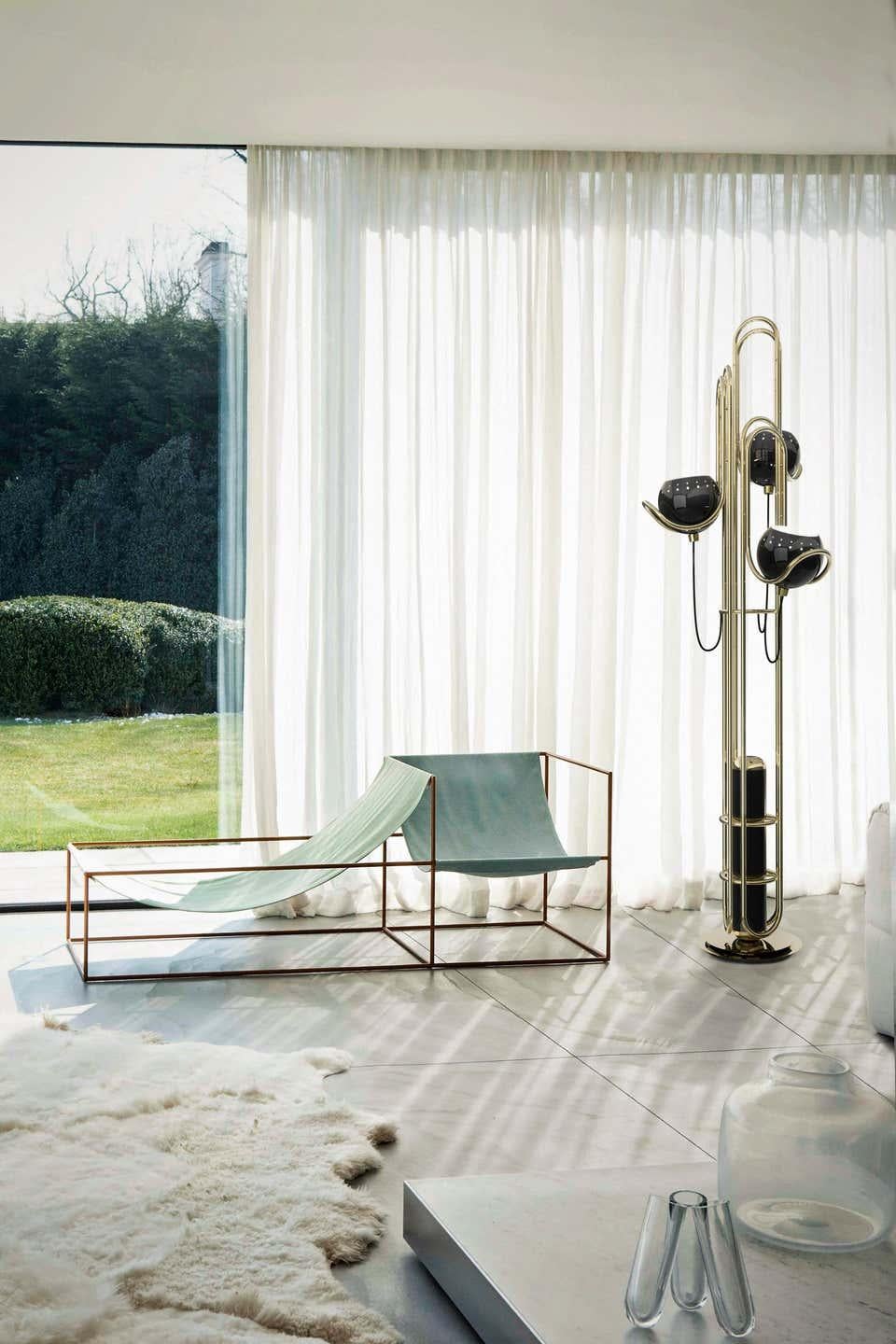 Contemporary Floor Lamp in Copper with Black Globes For Sale
