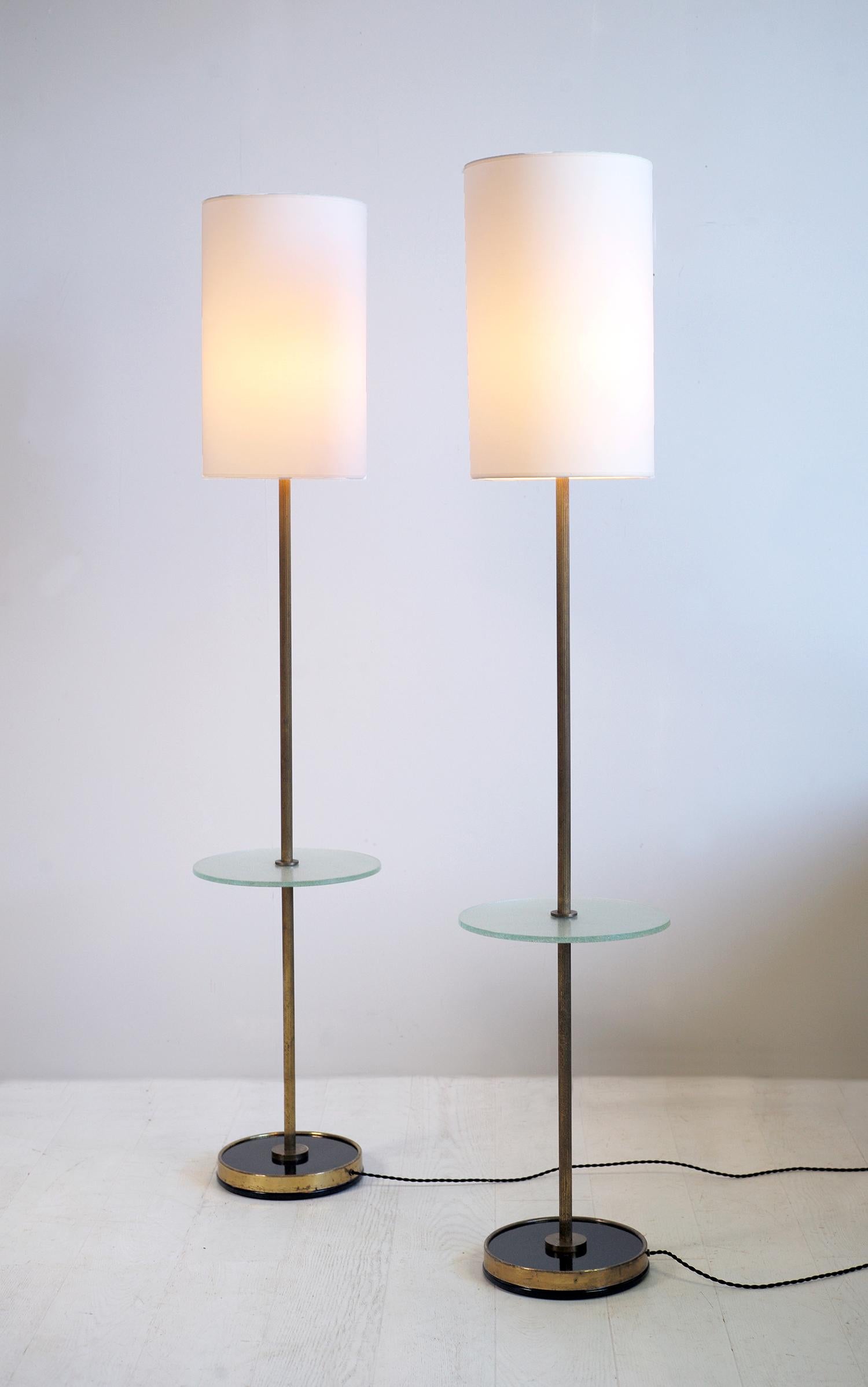 Brass Floor Lamp in Frosted Glass, France, 1950 For Sale