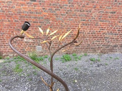 Jean Claude Mahey , Lampada da terra "Olivia" in metallo dorato e travertino, circa 1980