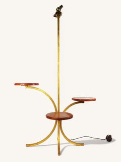 Floor Lamp in Gilt Metal with Lacquered Shelves by Robert Thibier (1926-2001)