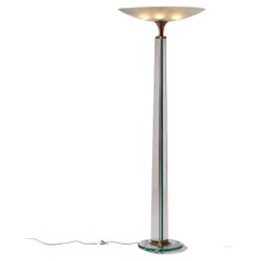 Lampada da terra in vetro e ottone, di Luigi Brusotti, Italia, anni
50