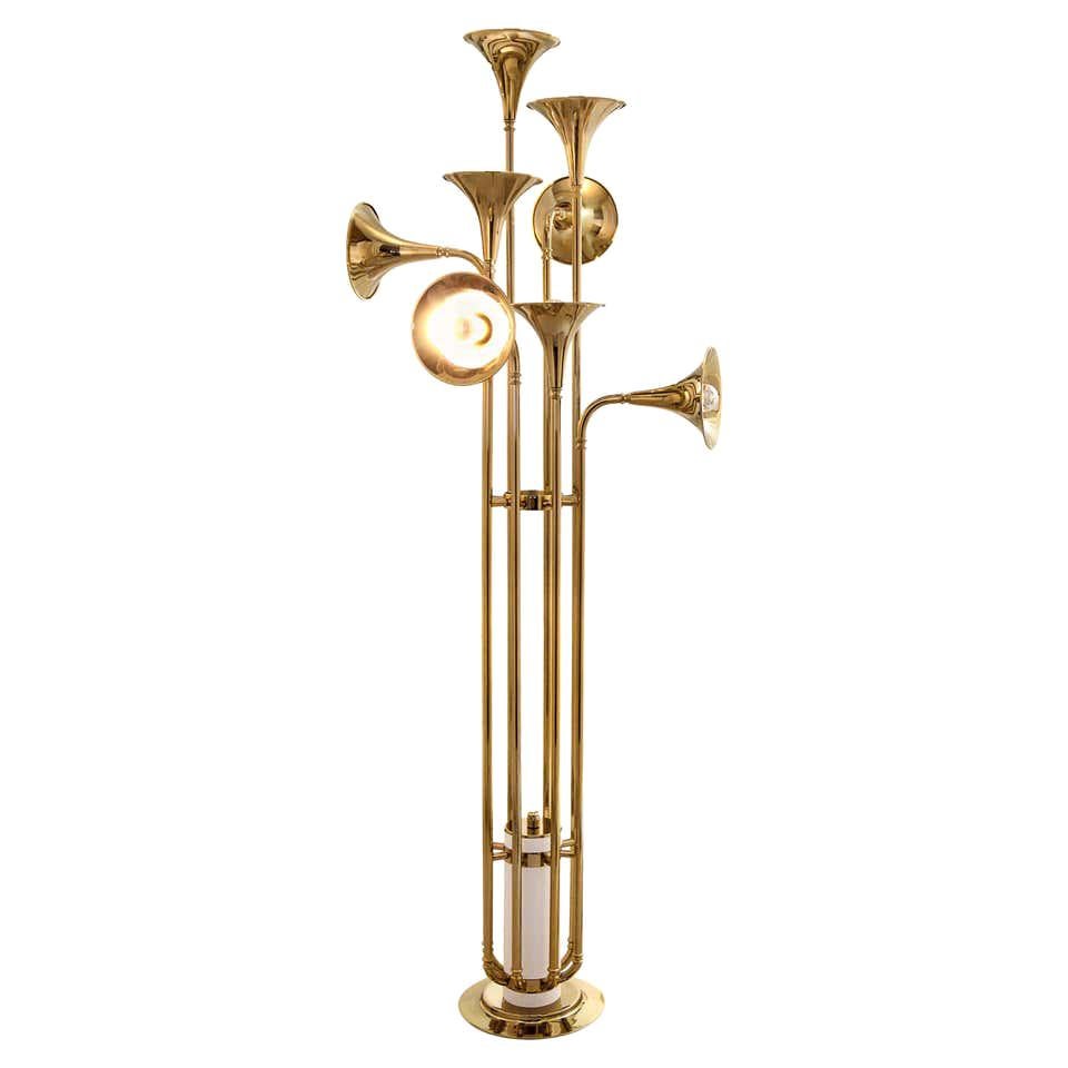 Floor Lamp in Gold and Brass For Sale