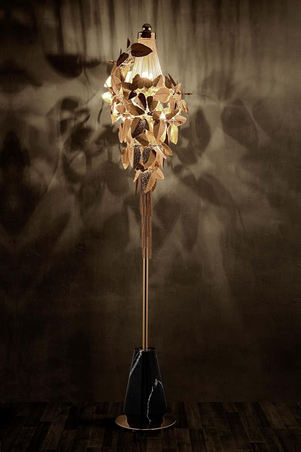 Floor Lamp in Gold-Plated Brass, Marble and Swarovski Crystals In New Condition For Sale In Saint-Ouen, FR