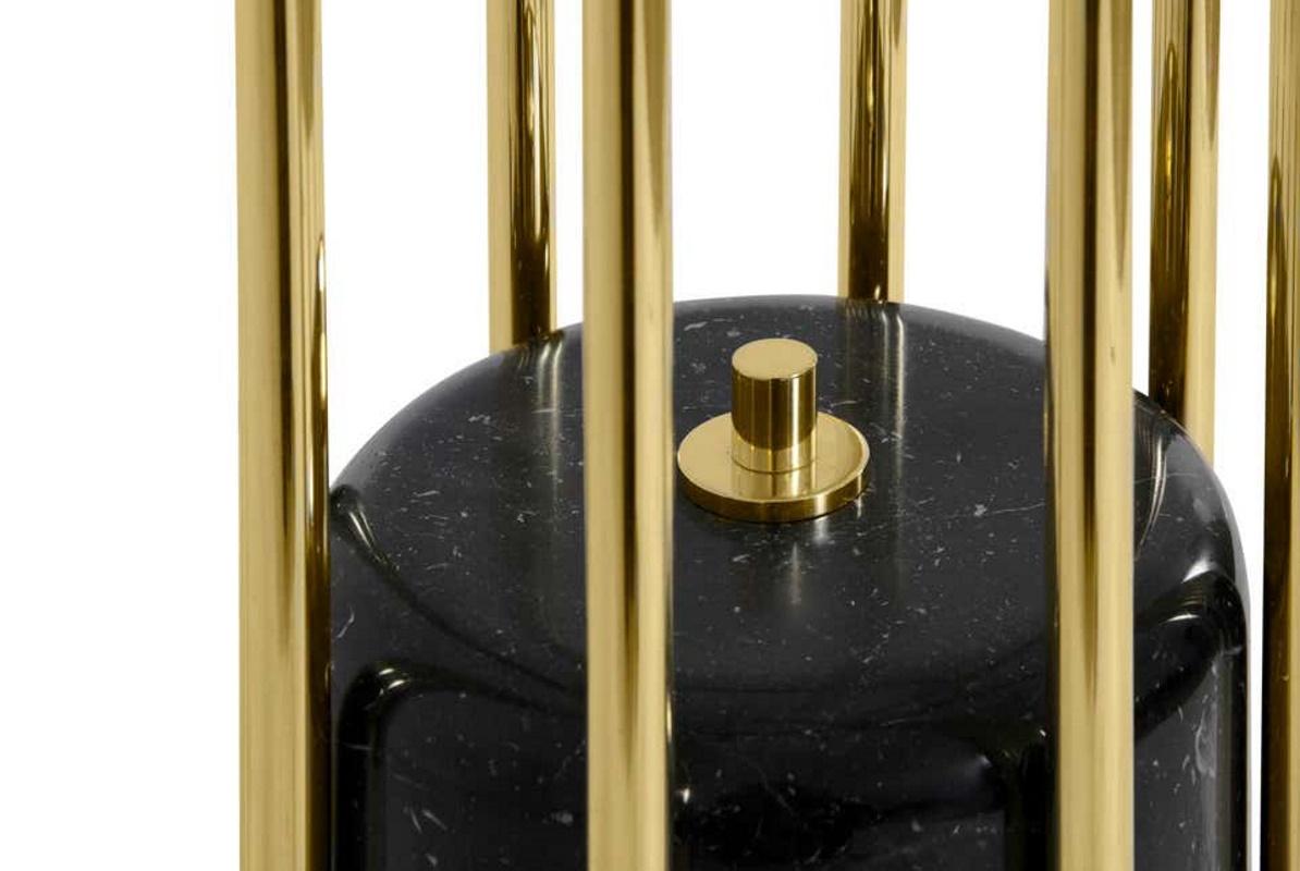 European Floor Lamp in Gold-Plated Brass with Black Marble Base For Sale