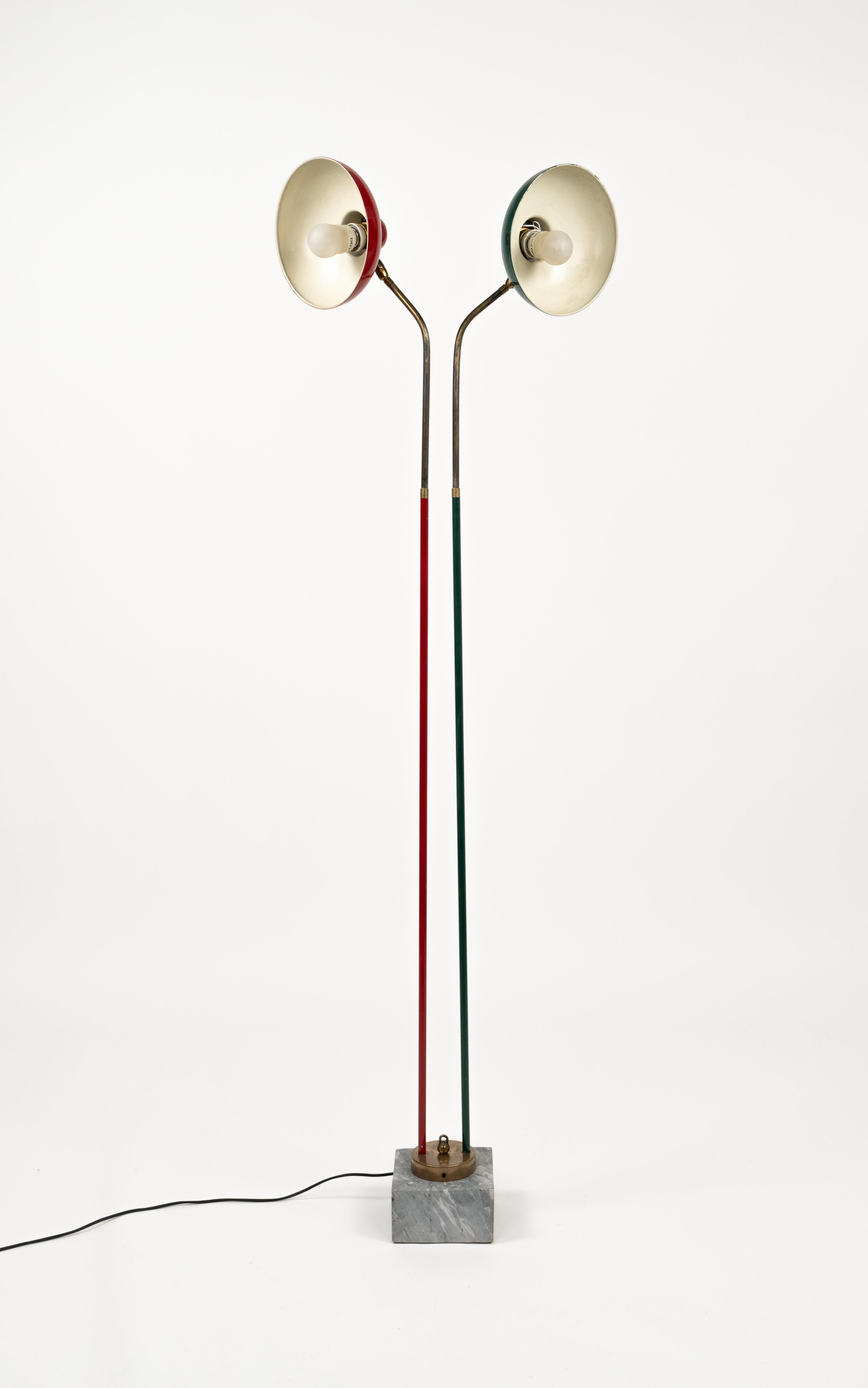 Floor Lamp in Marble, Lacquered Metal and Brass Stilnovo Style, Italy 1950s For Sale 14