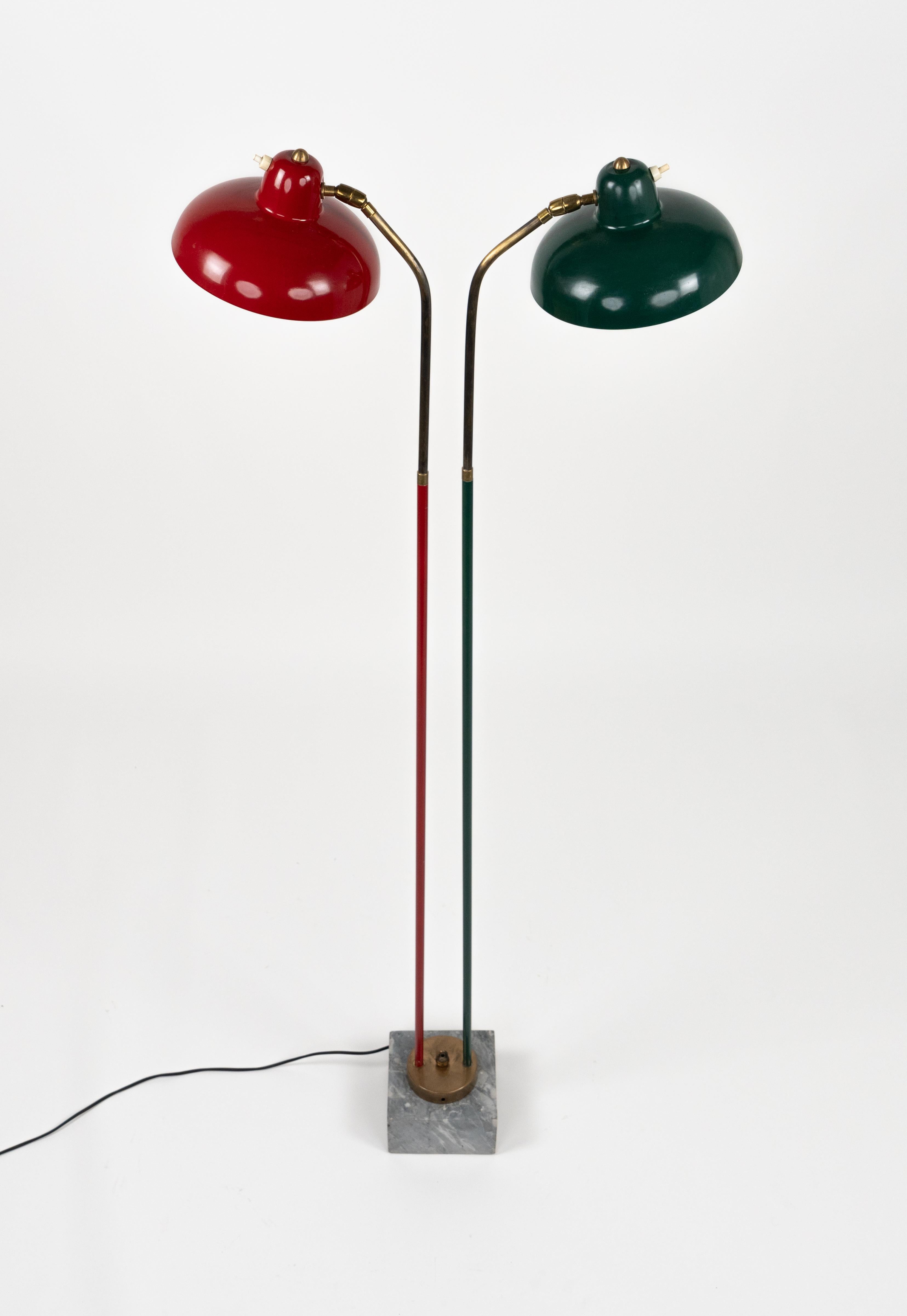 Mid-Century Modern Floor Lamp in Marble, Lacquered Metal and Brass Stilnovo Style, Italy 1950s For Sale