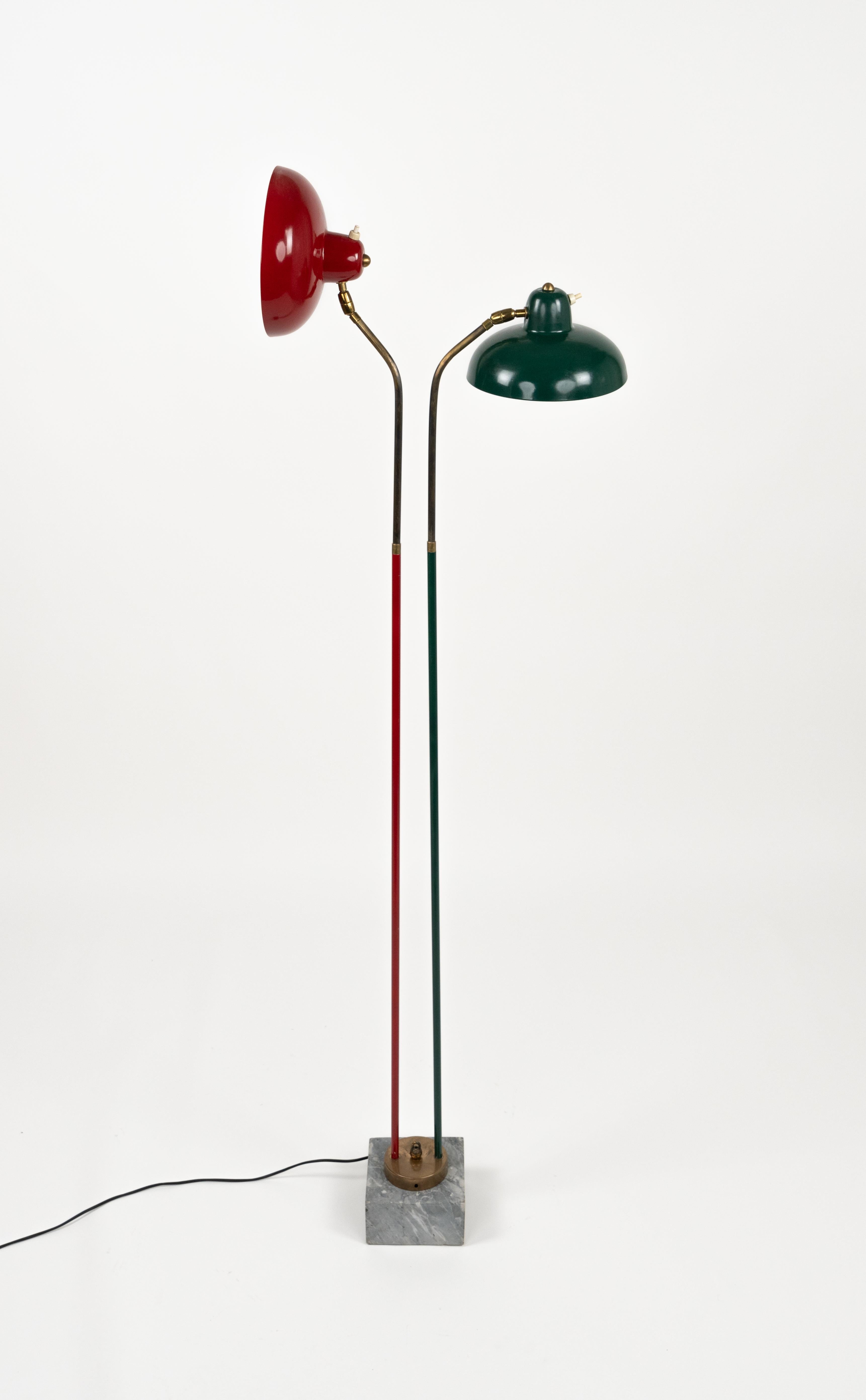 Italian Floor Lamp in Marble, Lacquered Metal and Brass Stilnovo Style, Italy 1950s For Sale