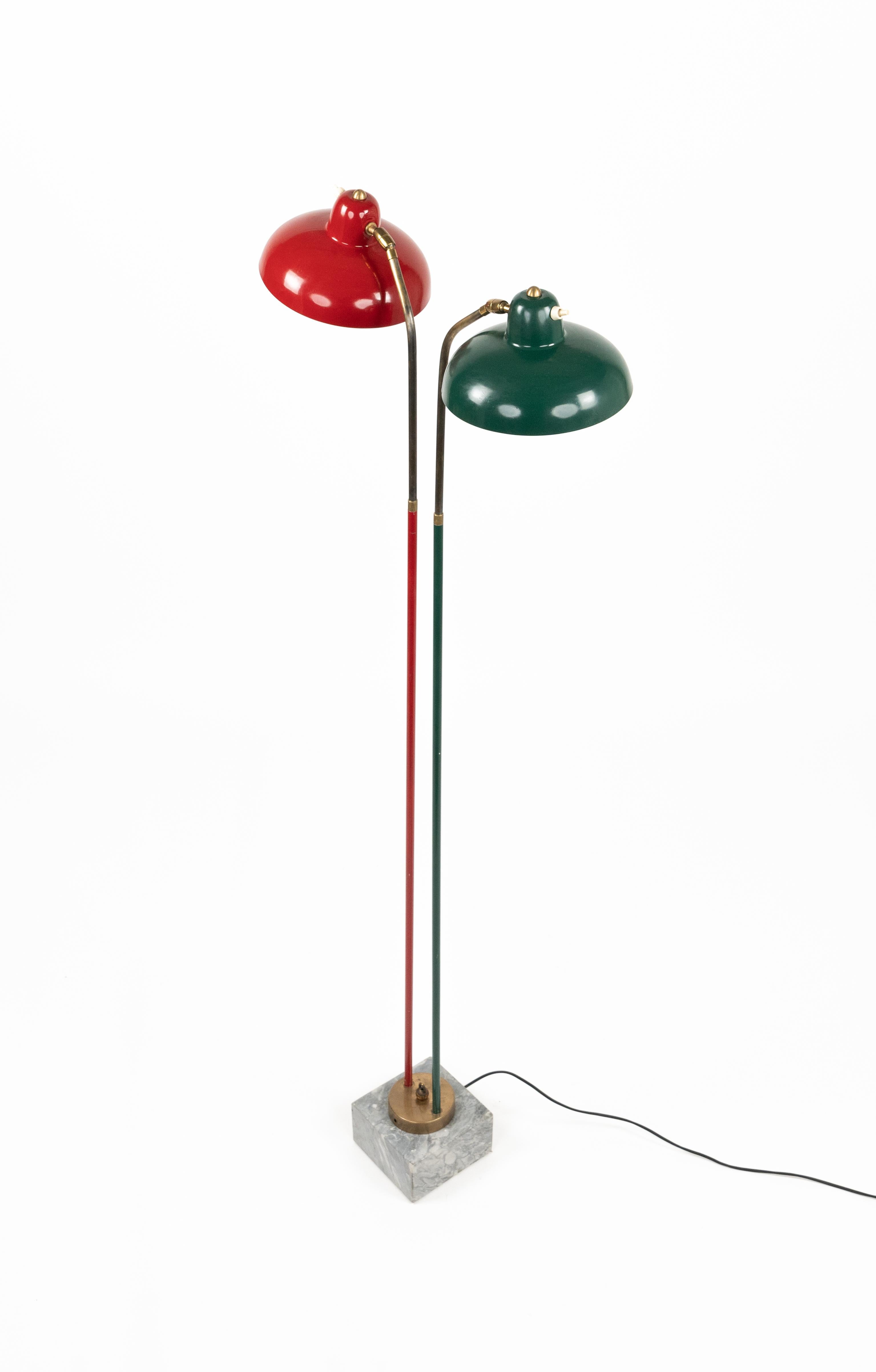 Floor Lamp in Marble, Lacquered Metal and Brass Stilnovo Style, Italy 1950s In Good Condition For Sale In Rome, IT