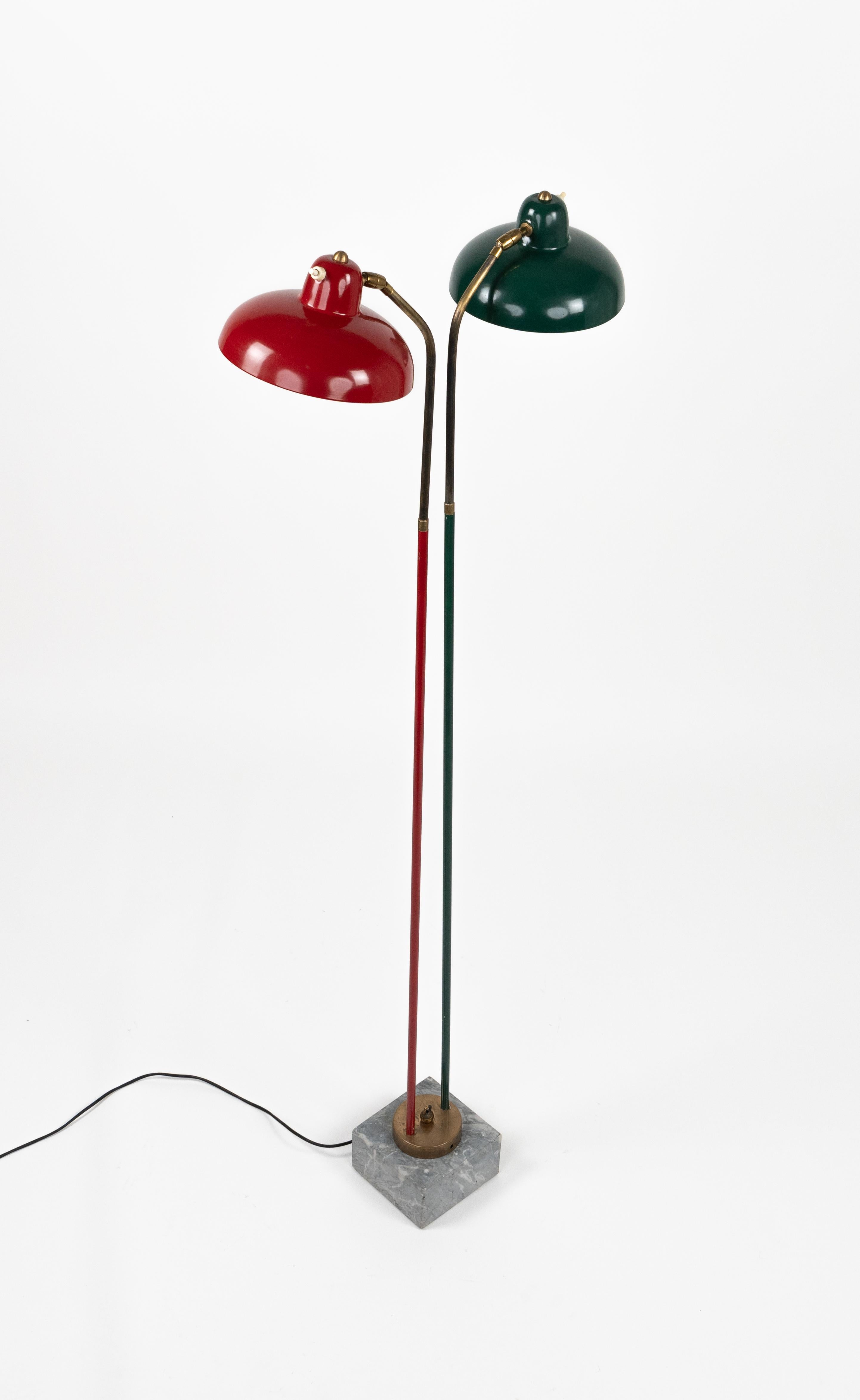 Mid-20th Century Floor Lamp in Marble, Lacquered Metal and Brass Stilnovo Style, Italy 1950s For Sale
