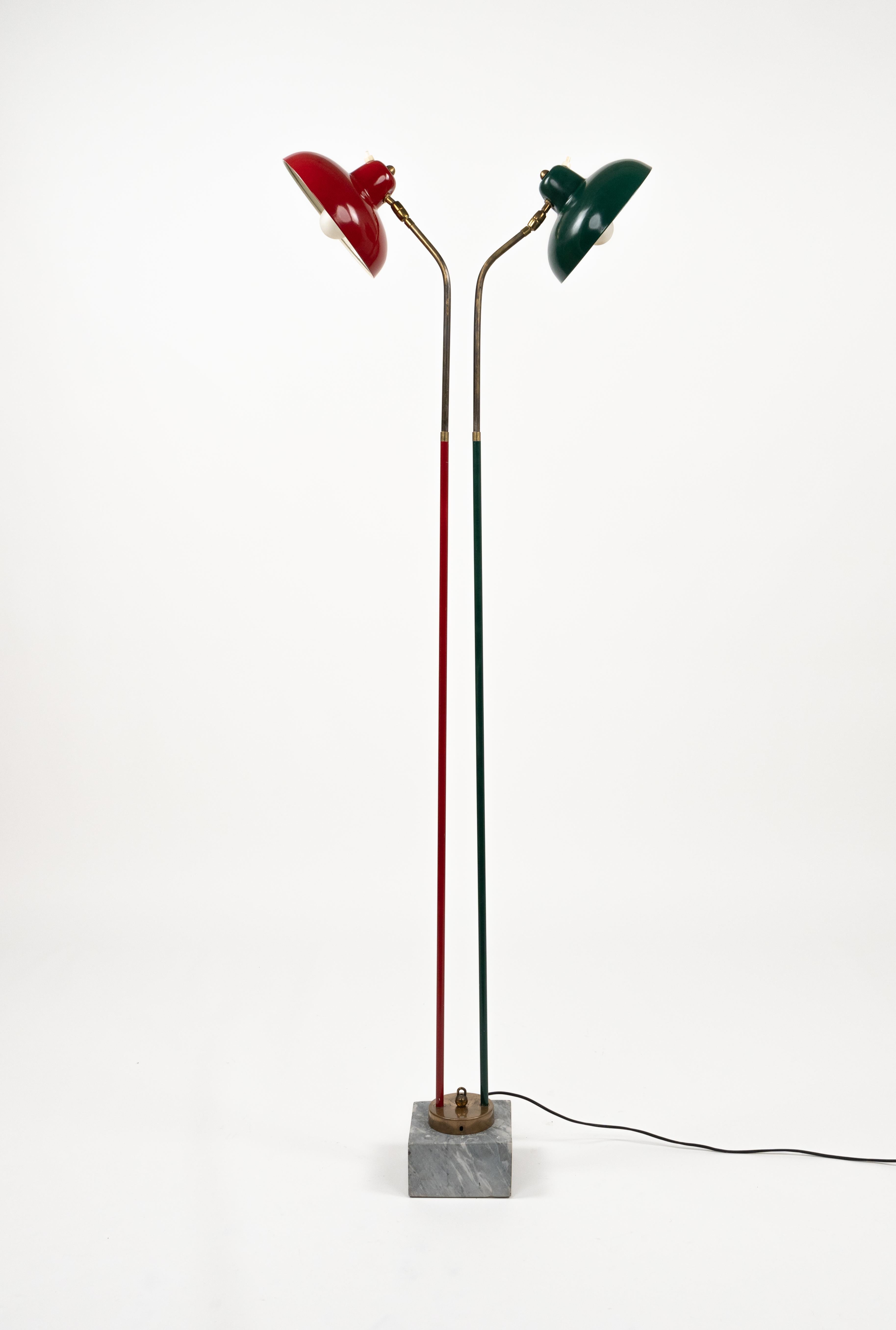 Floor Lamp in Marble, Lacquered Metal and Brass Stilnovo Style, Italy 1950s For Sale 1