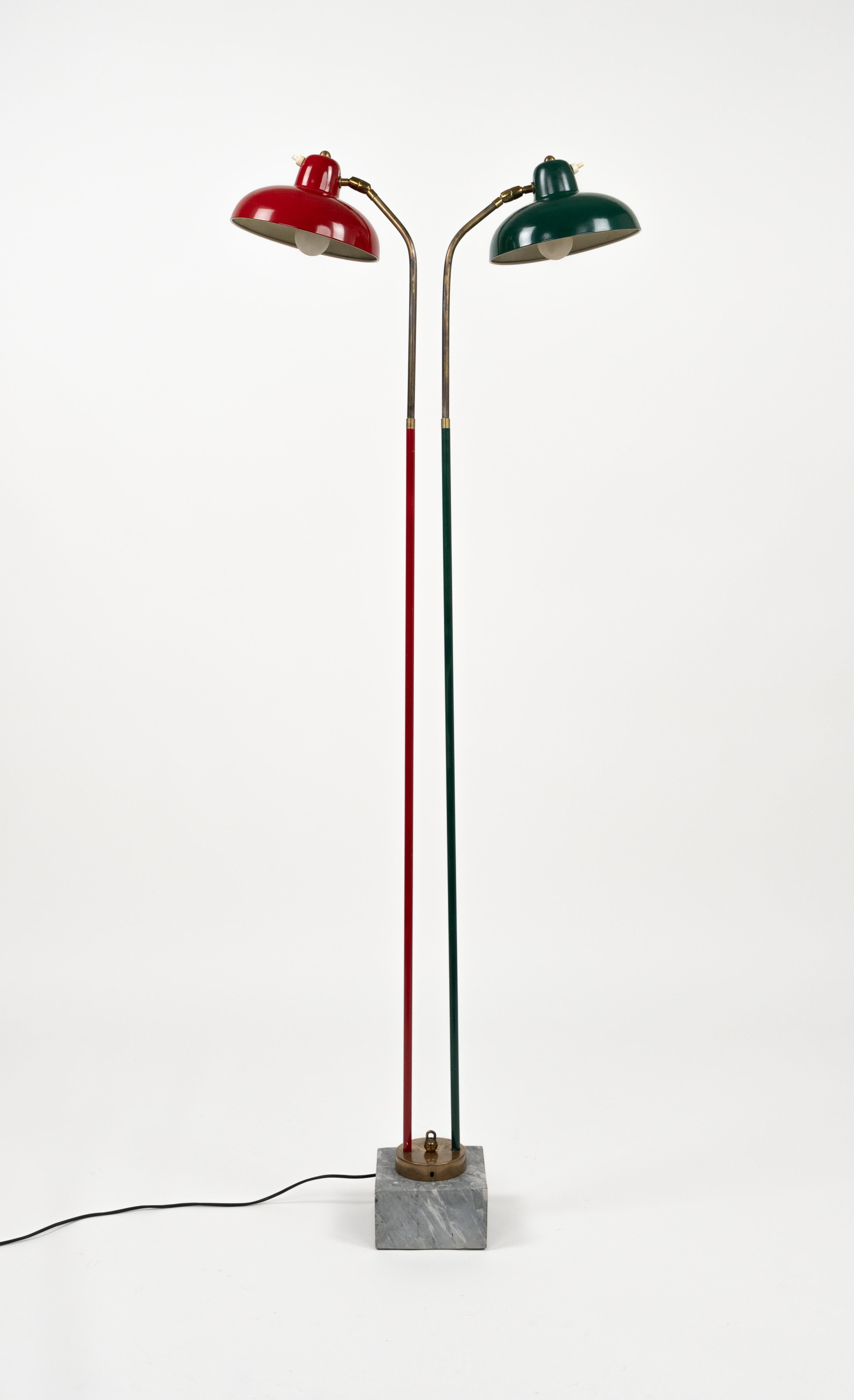 Floor Lamp in Marble, Lacquered Metal and Brass Stilnovo Style, Italy 1950s For Sale 2