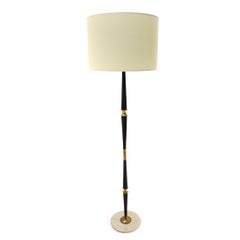 Floor Lamp in Marble, Wood and Brass with Parchment Diffuser, 1950s