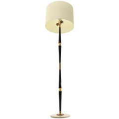 Floor Lamp in Marble, Wood and Brass with Parchment Diffuser, 1950s