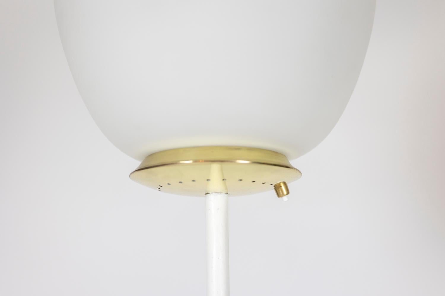 Italian Floor lamp in opaline, lacquered metal and golden brass. 1950s. For Sale
