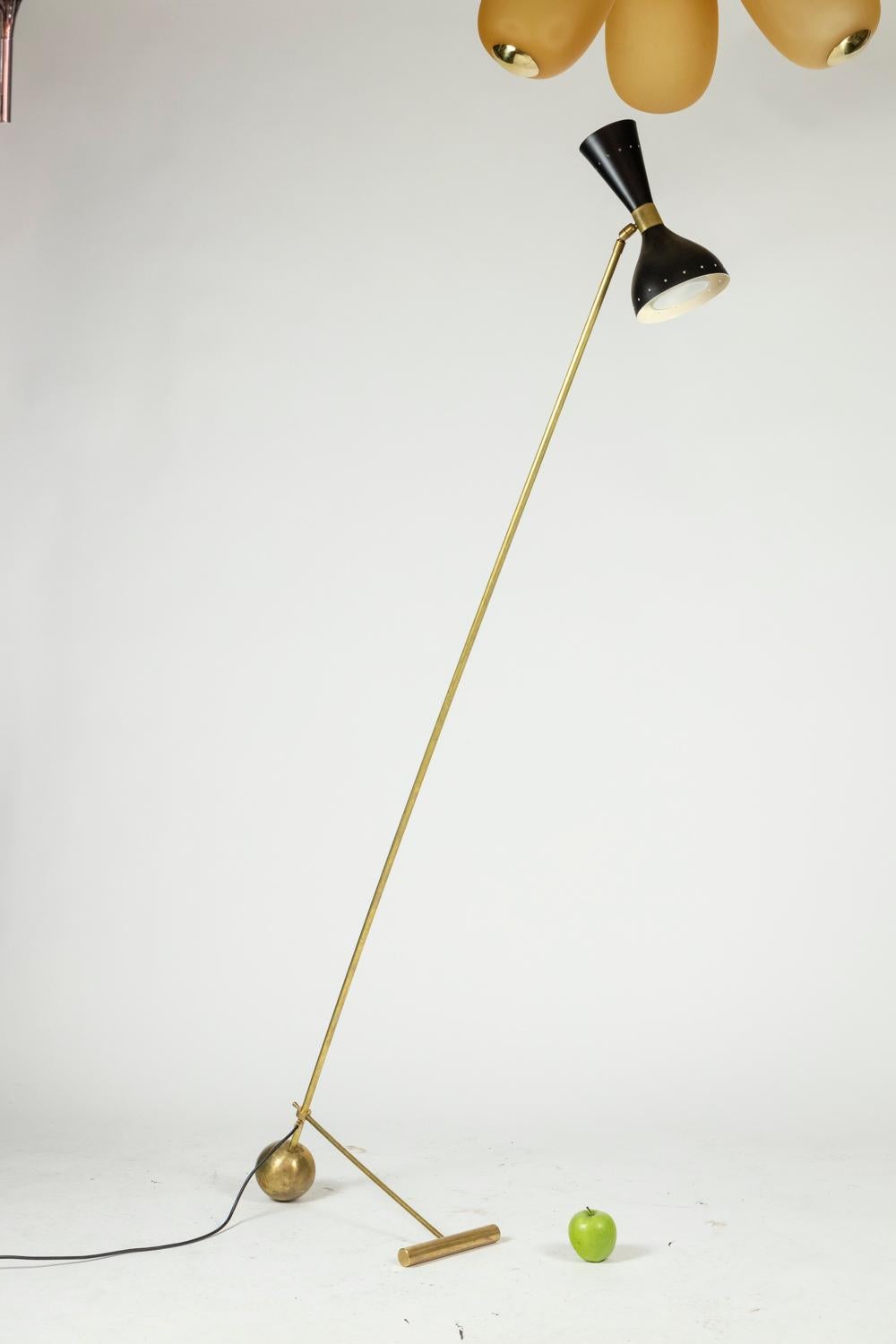 Brass Floor lamp in perforated sheet metal and gilded brass, 1960s For Sale