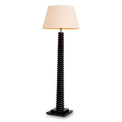 Lampada da terra in legno nero lucido, con base e paralume in granito nero