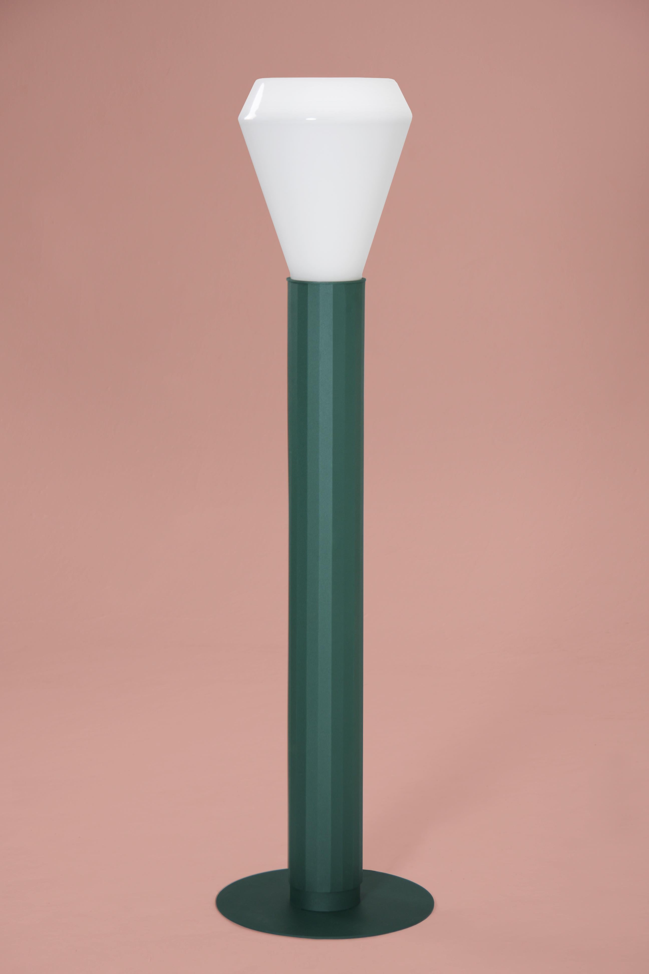 Hand-Crafted Floor Lamp in Powder-Coated Steel and Milk Glass Handcrafted For Sale