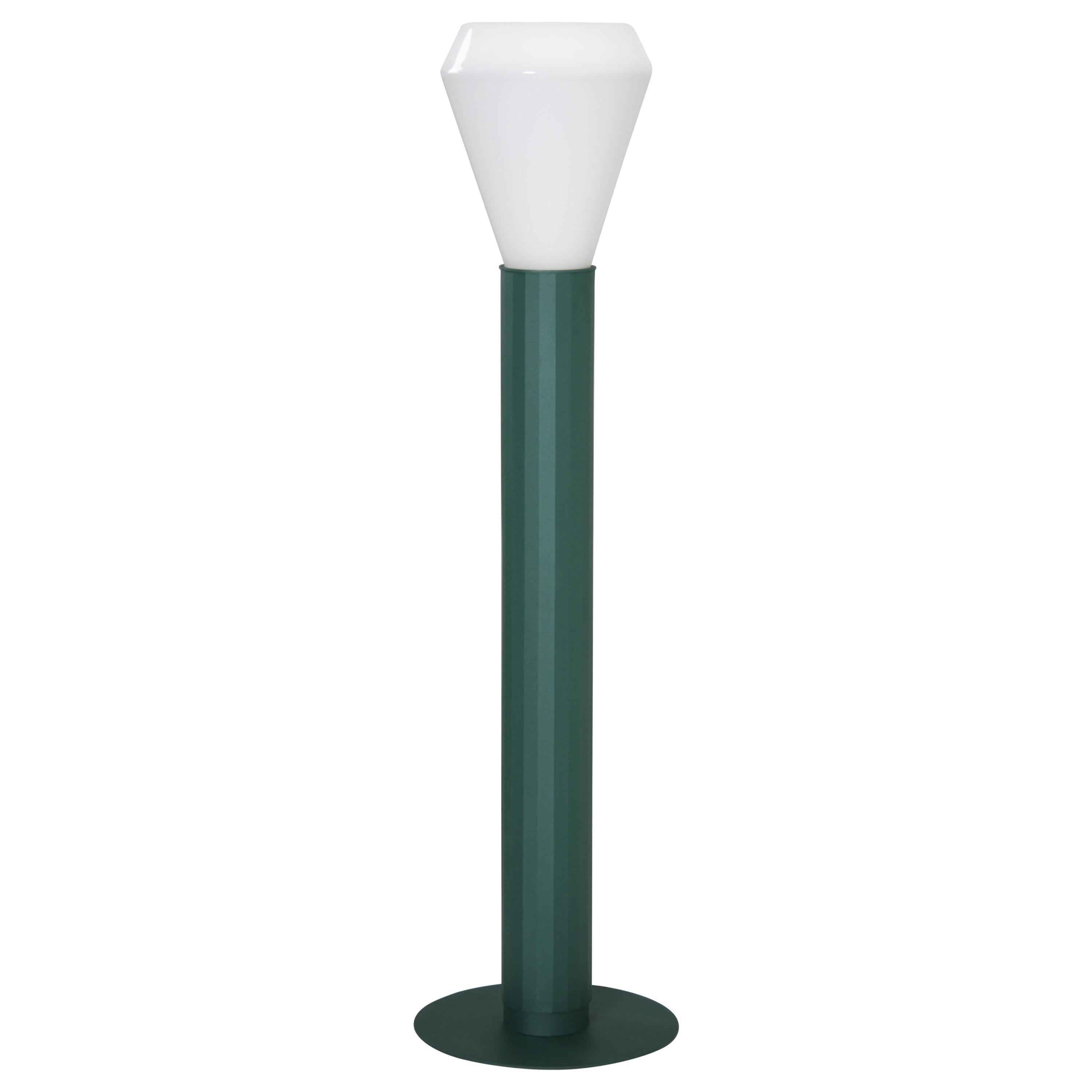 Floor Lamp in Powder-Coated Steel and Milk Glass Handcrafted For Sale