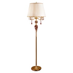 Floor Lamp in Red Crystal and Gold Leaf Structrue by Modenese Luxury Interiors