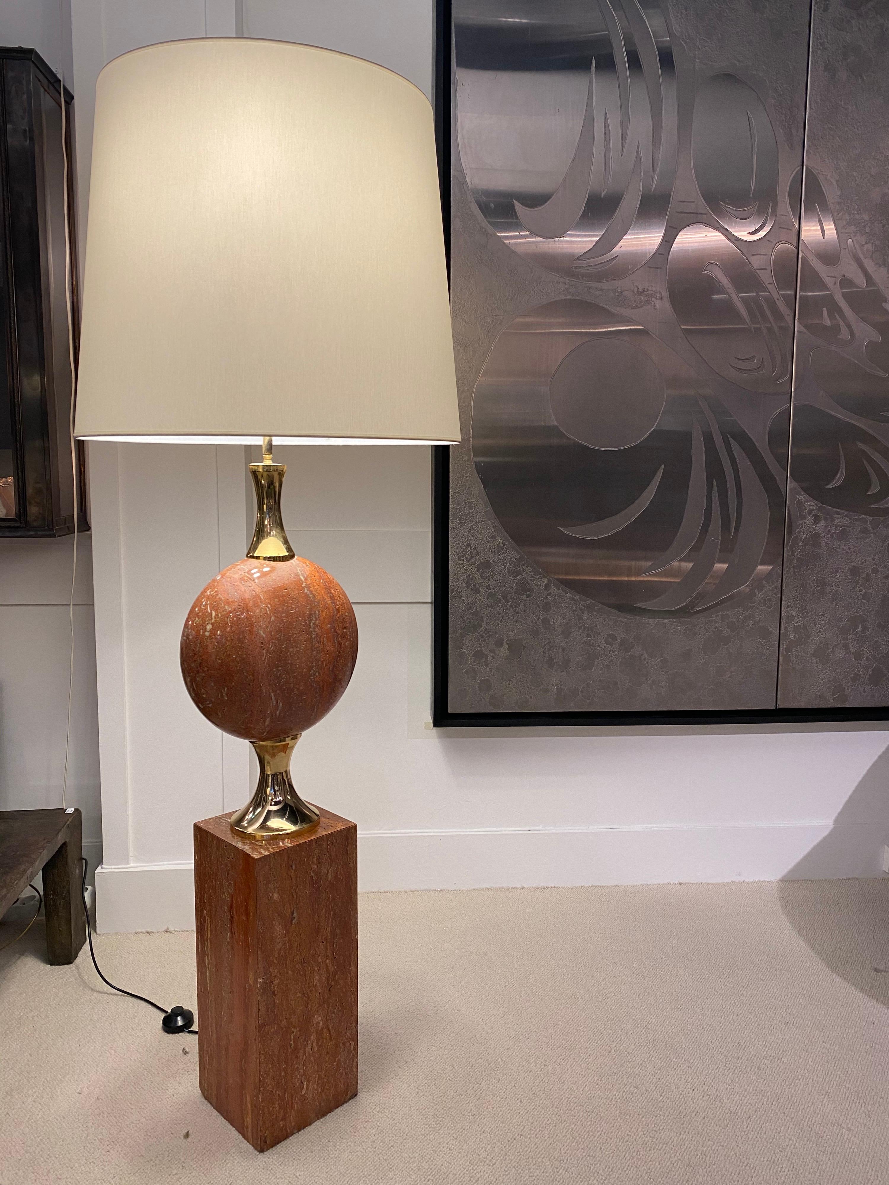 Floor Lamp in Red Travertine by Philippe Barbier For Sale 8