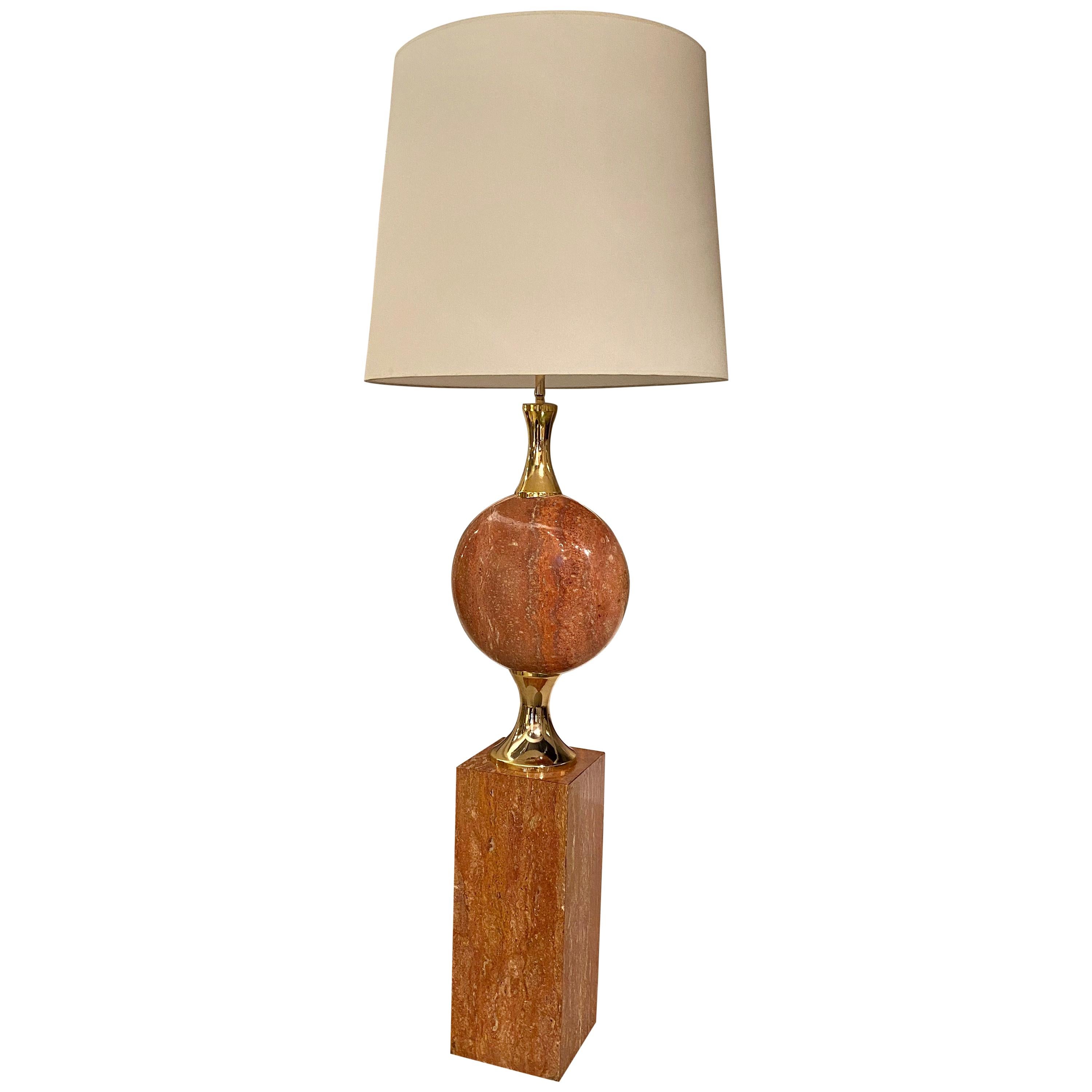 Floor Lamp in Red Travertine by Philippe Barbier For Sale