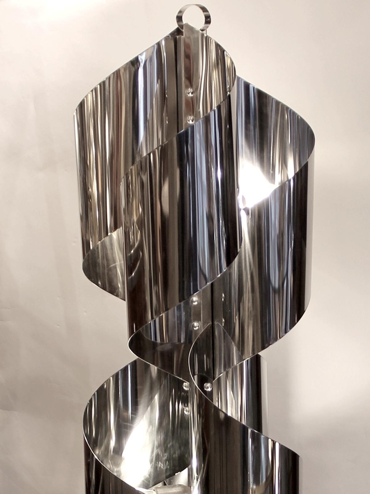 Italian Floor Lamp in Shiny Stainless Steel, Italy, circa 1970 For Sale
