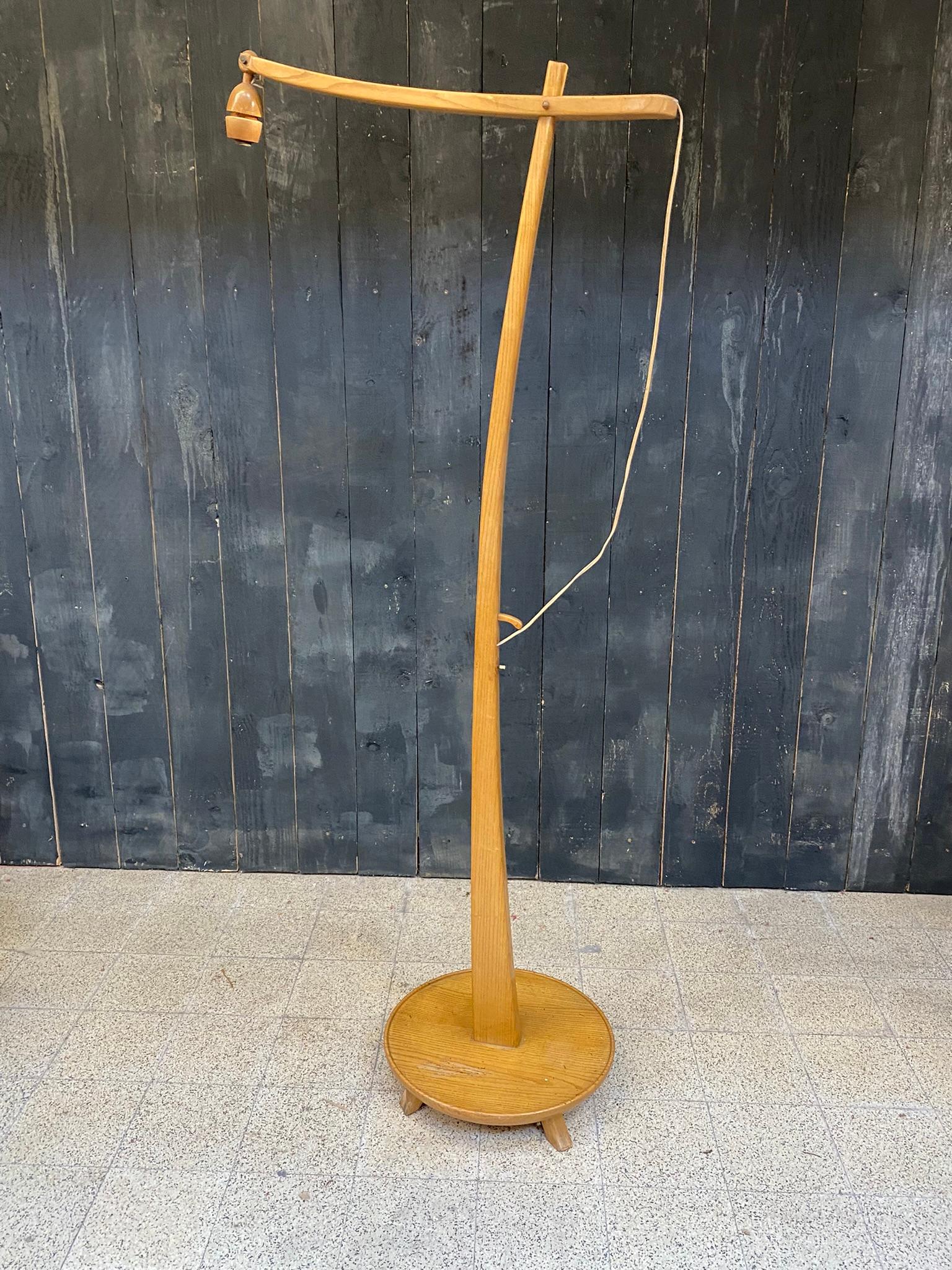 European Floor Lamp in Solid Cherry and Cherry Veneer circa 1950/1960 For Sale