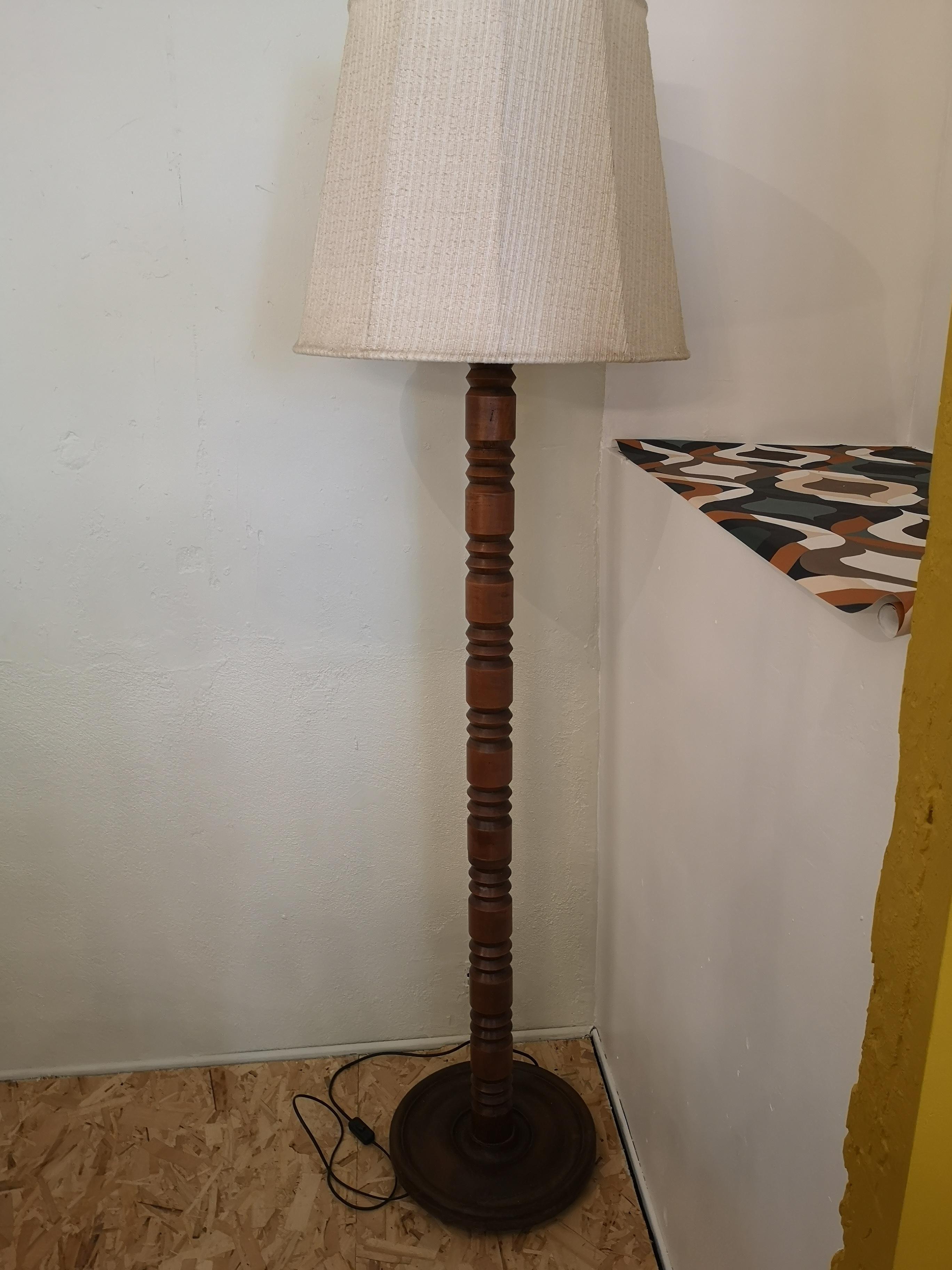 Art Deco Floor Lamp in Solid Oak Charles Dudouyt
