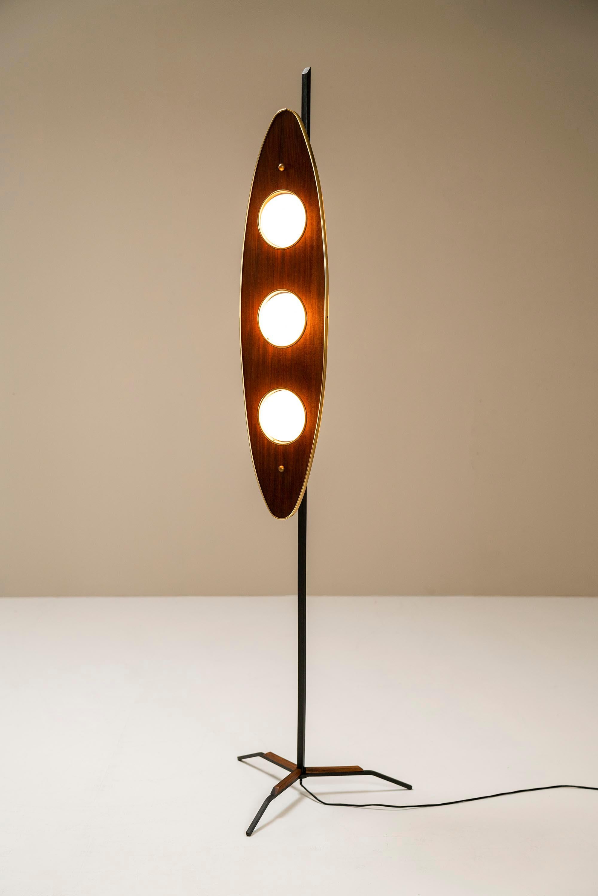 Floor Lamp in Teak and Brass in the Style of Goffredo Reggiani, Italy, 1970s 4