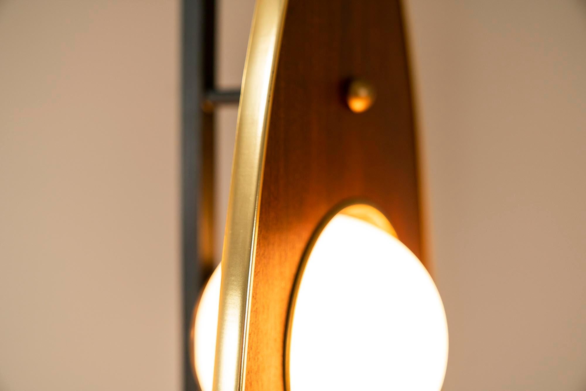 Floor Lamp in Teak and Brass in the Style of Goffredo Reggiani, Italy, 1970s 9