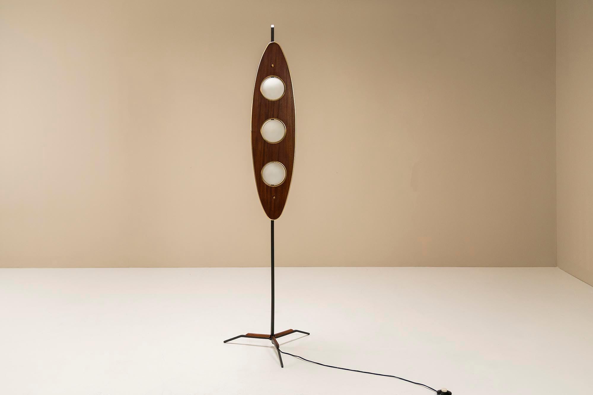 Late 20th Century Floor Lamp in Teak and Brass in the Style of Goffredo Reggiani, Italy, 1970s