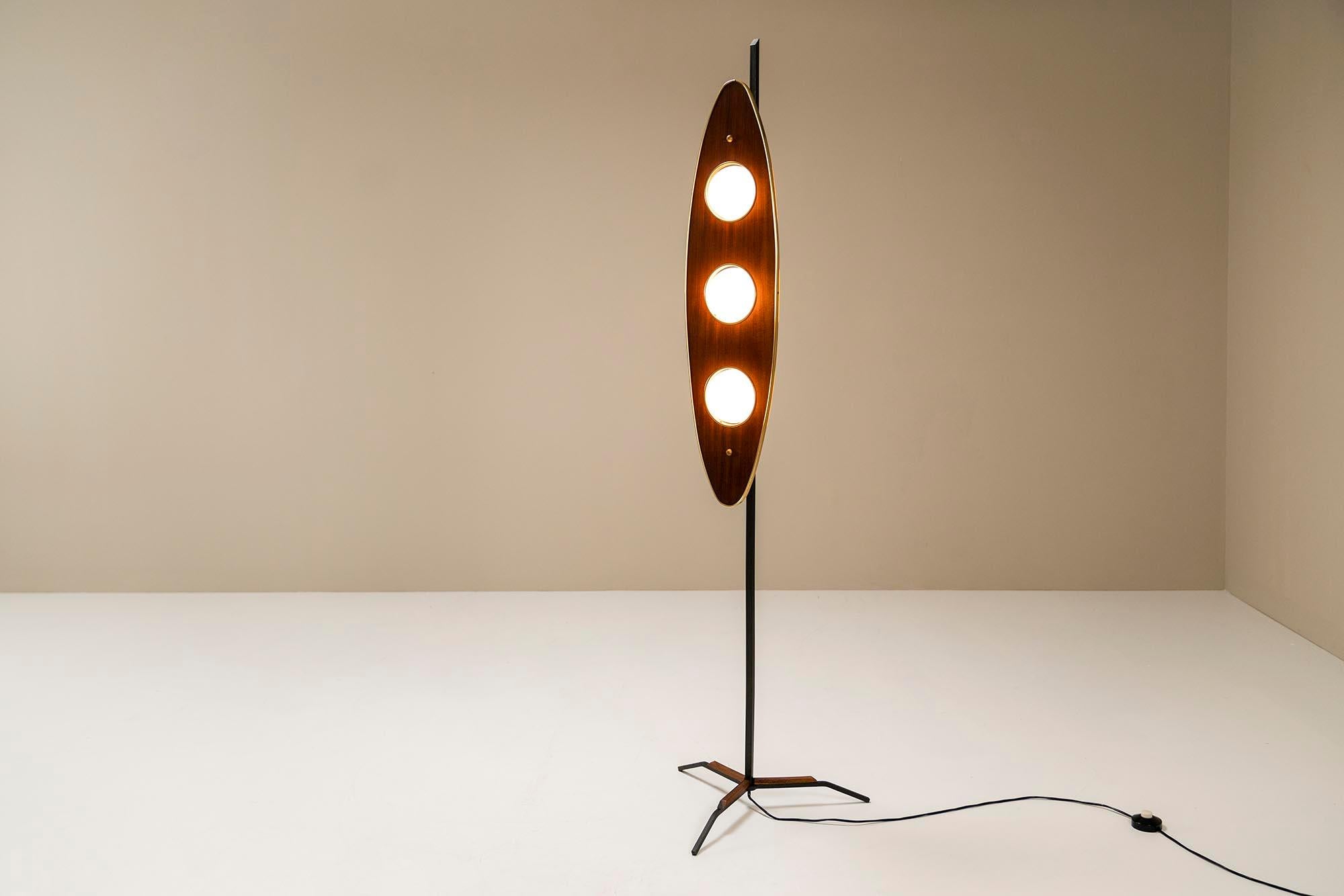 Floor Lamp in Teak and Brass in the Style of Goffredo Reggiani, Italy, 1970s 1