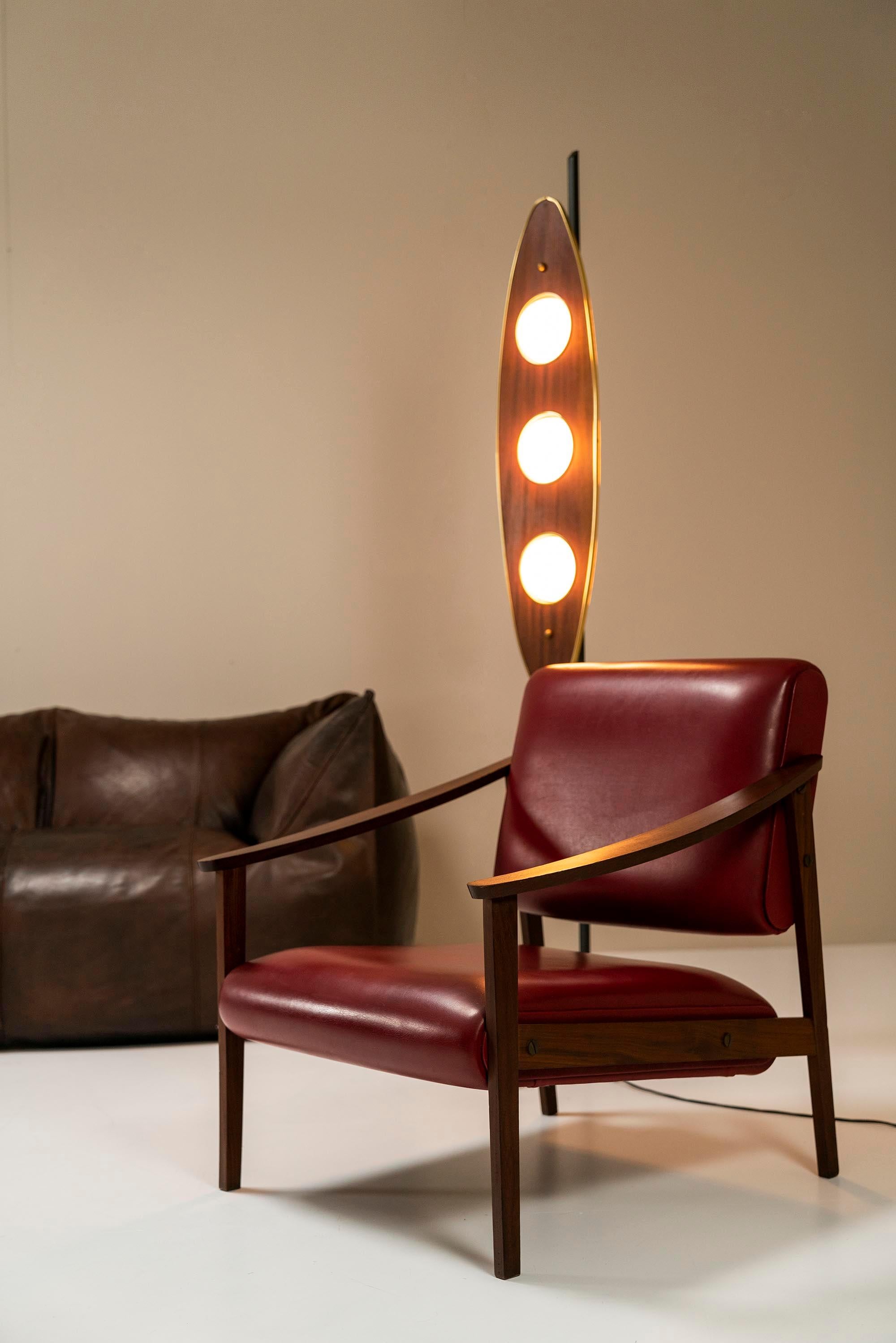 Floor Lamp in Teak and Brass in the Style of Goffredo Reggiani, Italy, 1970s 2