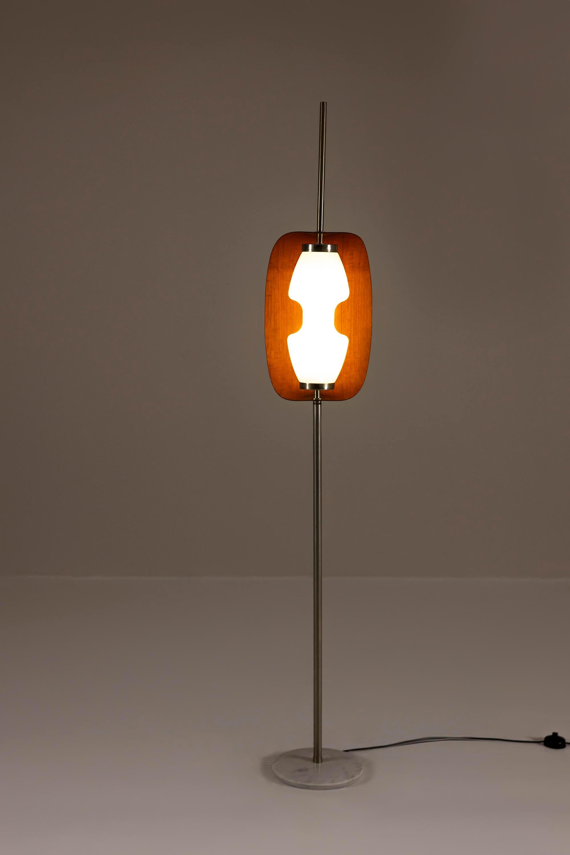 Late 20th Century Floor Lamp in Teak and Marble in the style of Goffredo Reggiani, Italy 1970s